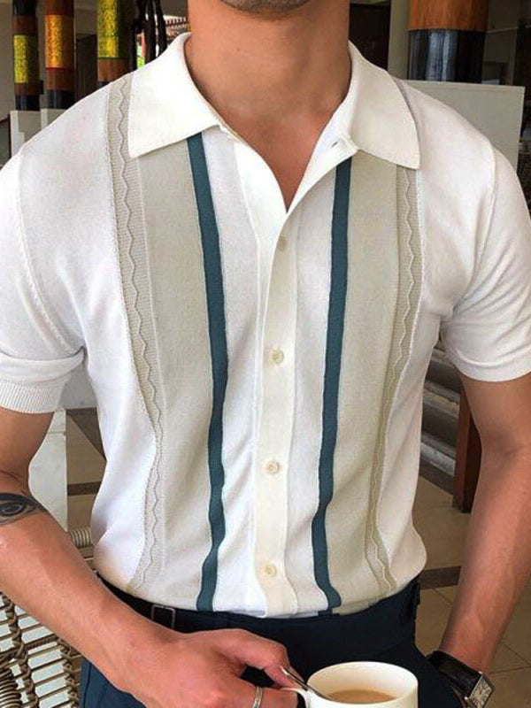 Men's Knitwear Lapel Pullover Casual Striped POLO Shirt