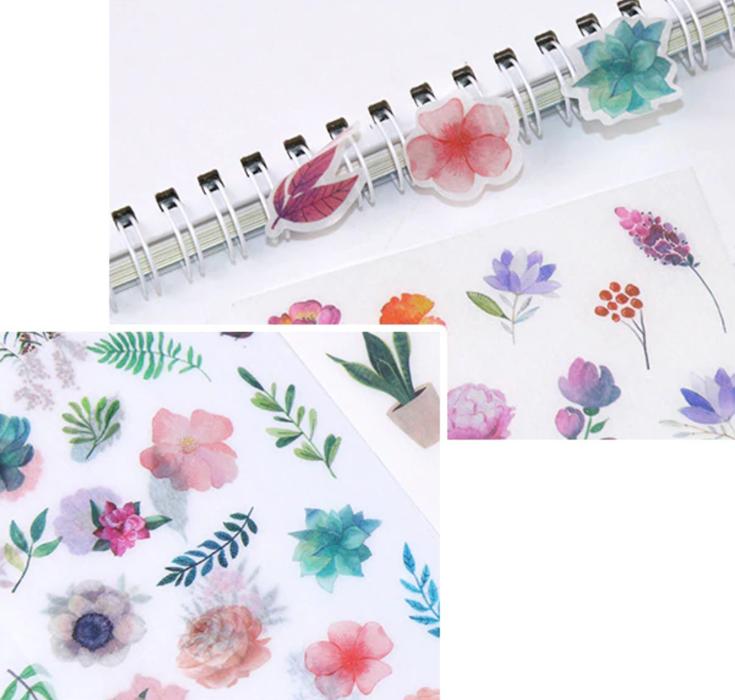 Watercolor Flowers Sticker Set - 6 Sheets