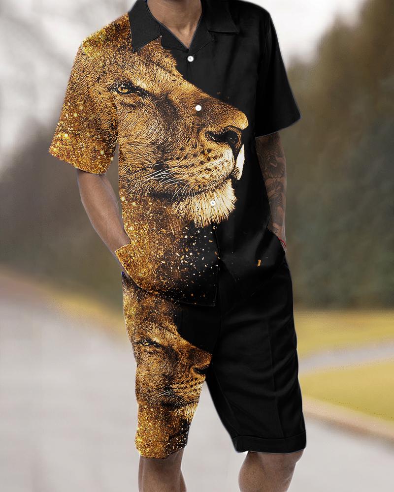 Two Piece Short Sleeve Print Walking Suit Set with Shorts