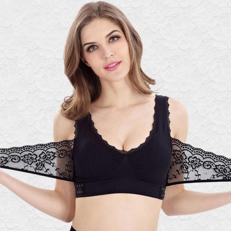 Push Up & Lift Support Front Cross Side Buckle Wireless Lace Bra