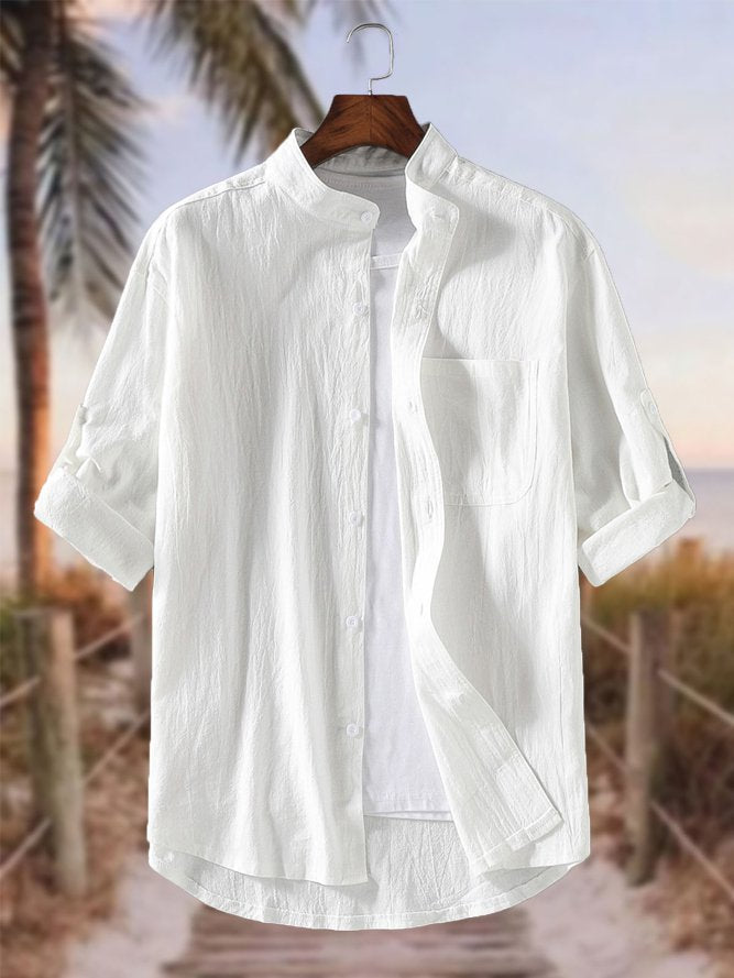 Men's Cotton Linen Style Stand Collar Shirt