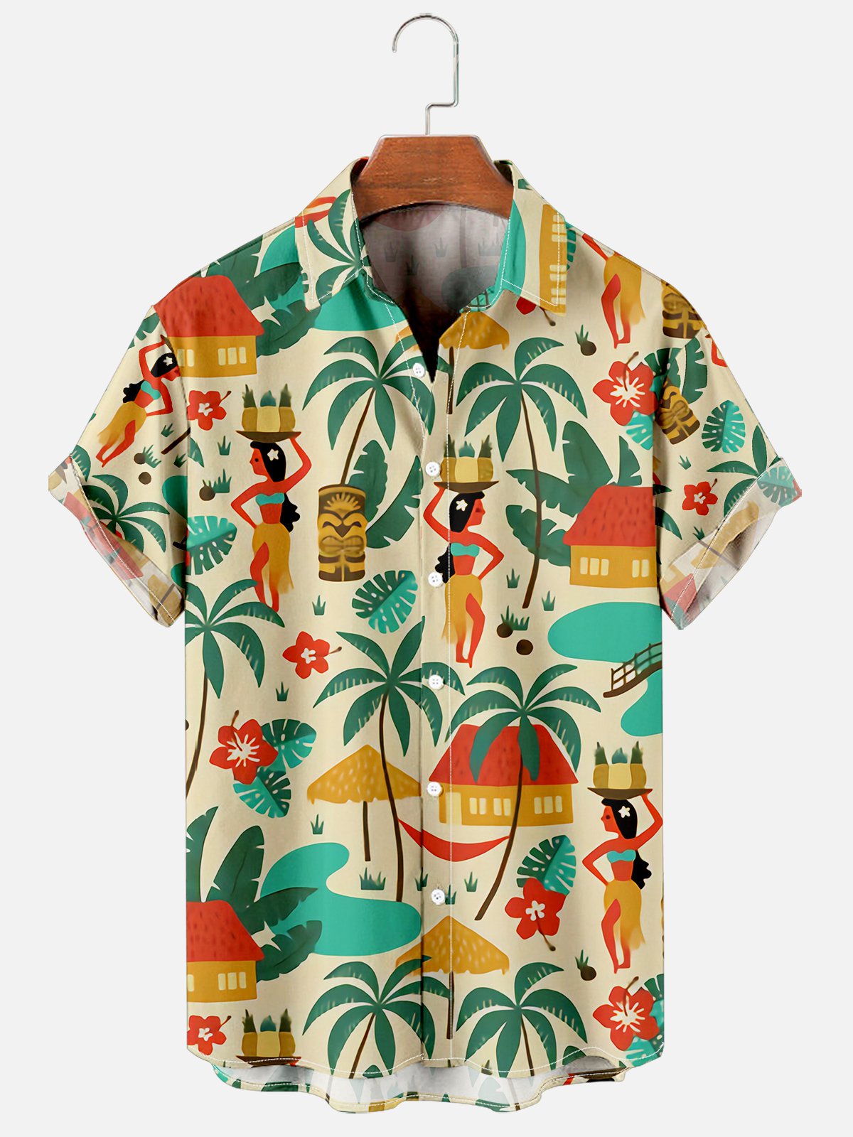 Mens Hawaiian Shirt  Aloha Beach Retro Hippie Girl Hawaiian Short Sleeve Shirt