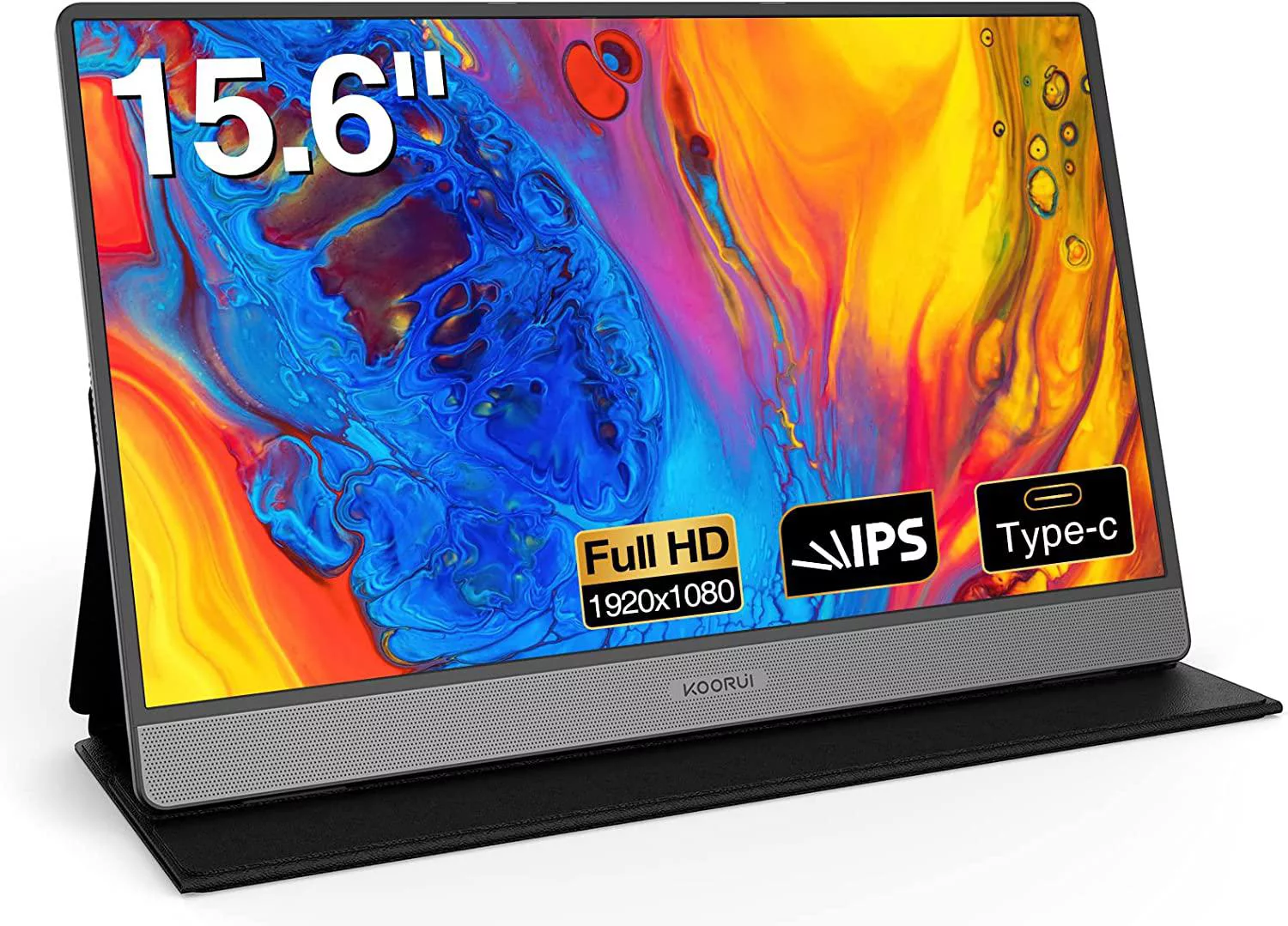 KOORUI 60Hz 6ms Gaming office Portable Monitor,15.6 Inch IPS FHD 1080P Second Screen Laptop Monitor,USB-C HDMI Travel Monitor w/Protective Cover & Dual Speakers, External Monitor for PC Phone Xbox PS4