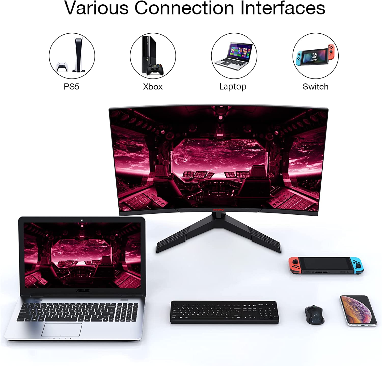 KOORUI 27 inch 144Hz 1ms 2K QHD Curved Gaming Monitor,Freesync(G-sync Compatible),100% sRGB Fast VA Computer Monitor,HDMI/DisplayPort,Vision care,Rocker Button-Koorui