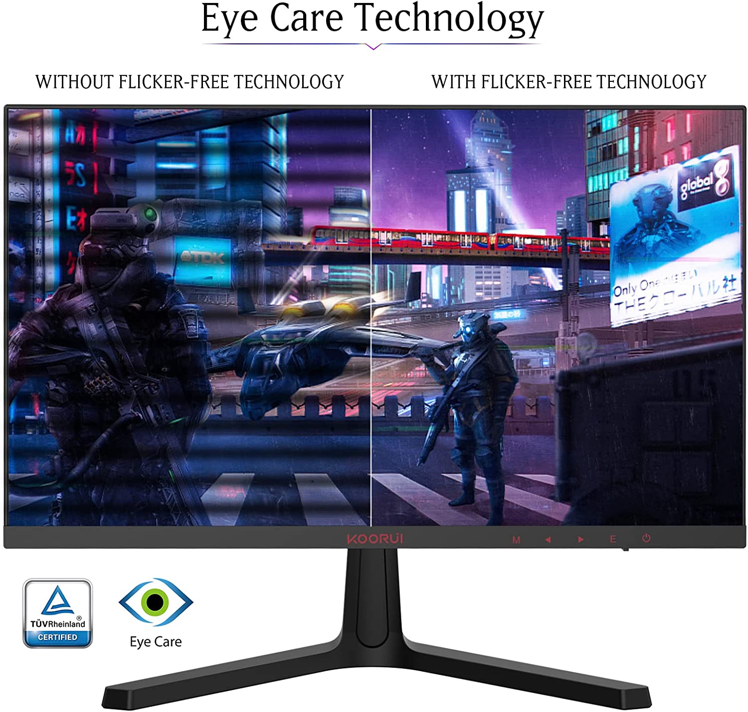 KOORUI 24 inch High-Performance 165Hz/144Hz 1ms(MPRT) 100% sRGB Gaming Monitor,Freesync(G-sync Compatible),3-Side Borderless,FHD 1080P VA Computer Monitor,HDMI/DisplayPort,VESA,24E4-Koorui