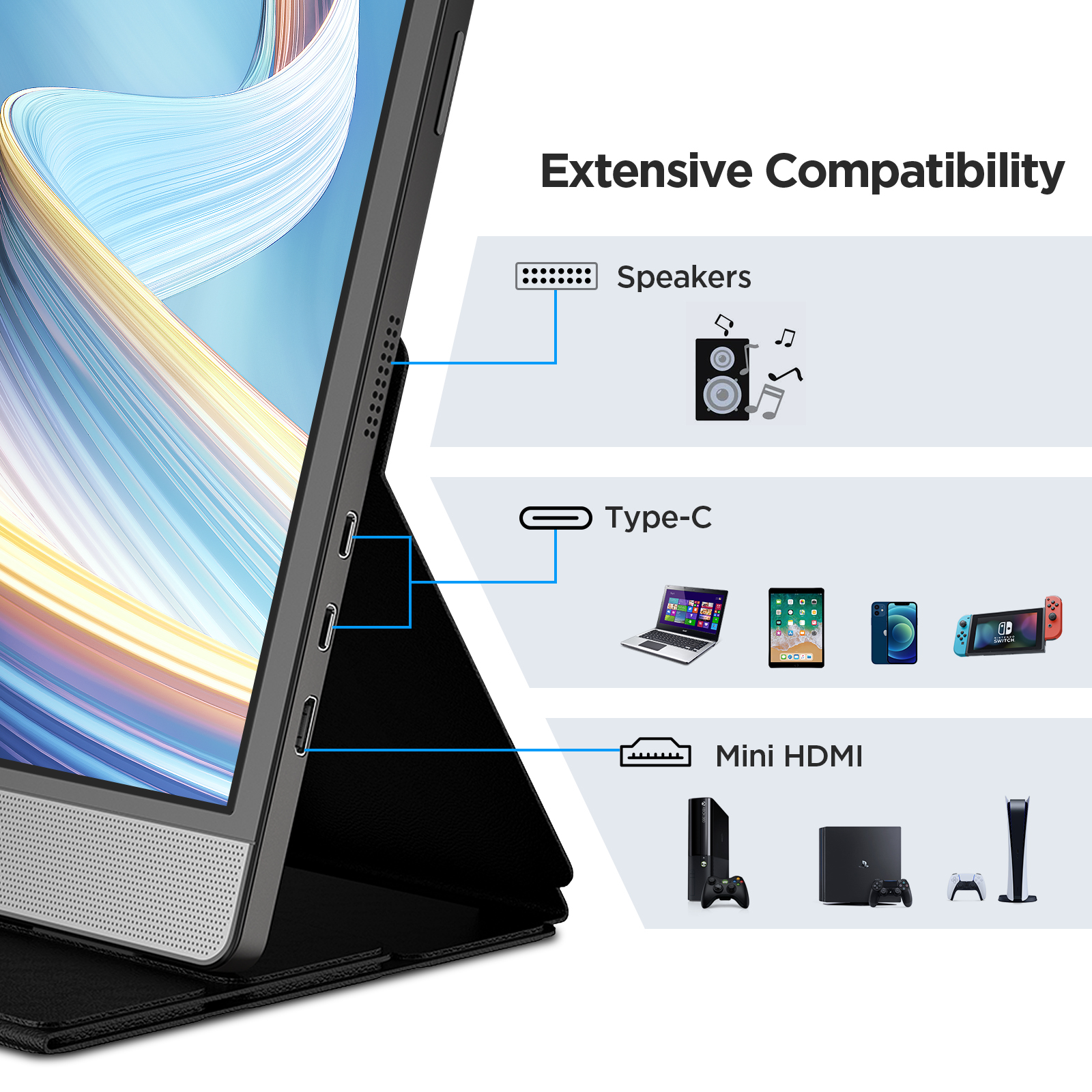 KOORUI 60Hz 6ms Gaming office Portable Monitor,15.6 Inch IPS FHD 1080P Second Screen Laptop Monitor,USB-C HDMI Travel Monitor w/Protective Cover & Dual Speakers, External Monitor for PC Phone Xbox PS4-Koorui