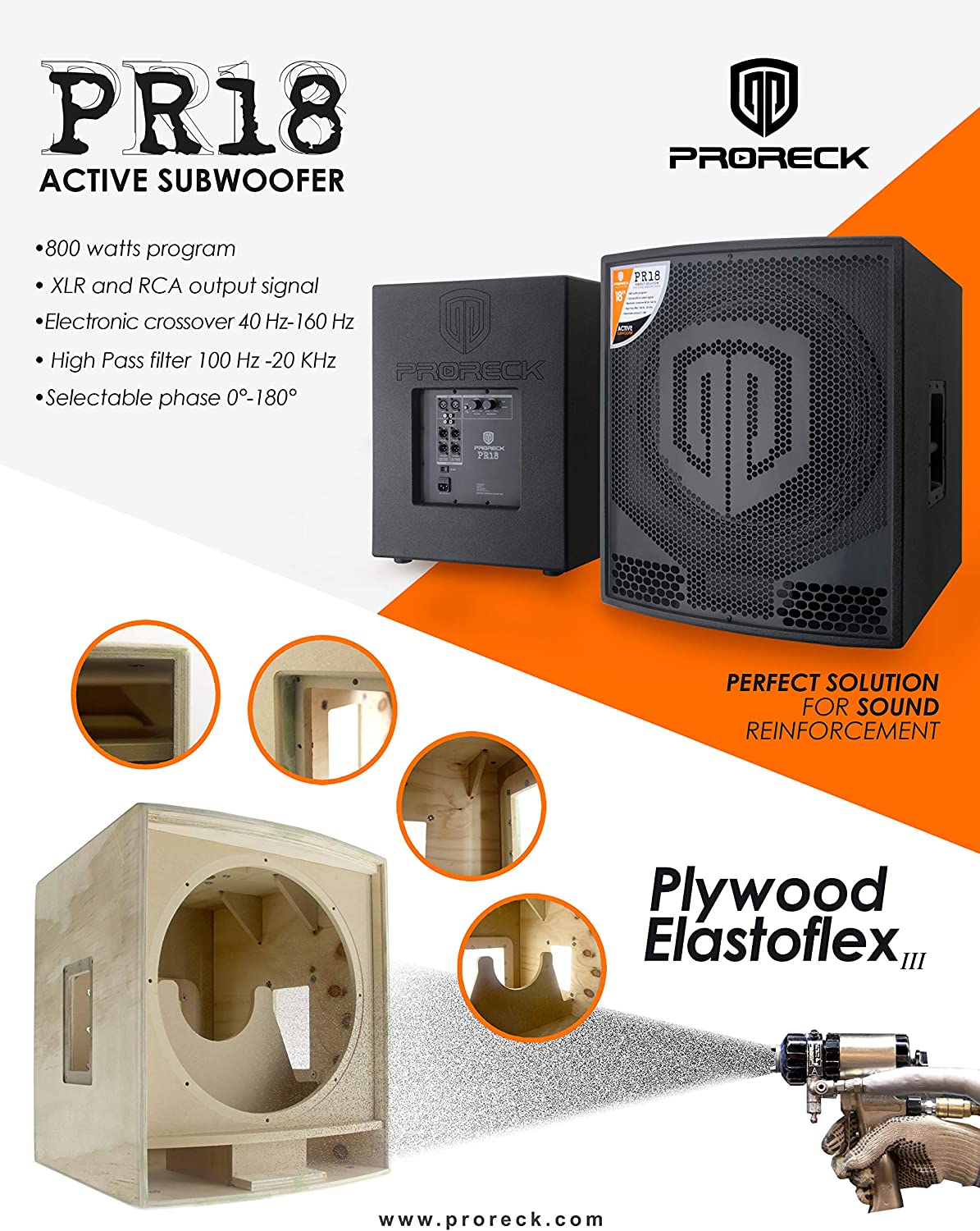 PRORECK PR18 18 inch 2000W Passive Subwoofer Cabinet  Amplifier PA DJ
