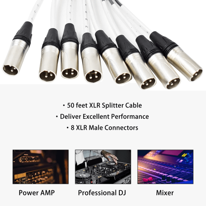 PRORECK 8-Channel Low Profile XLR Send Circuit Board Snake Cables, XLR Splitter Cable for Live, Recording, Stage, Studio, 50 Feet Long
