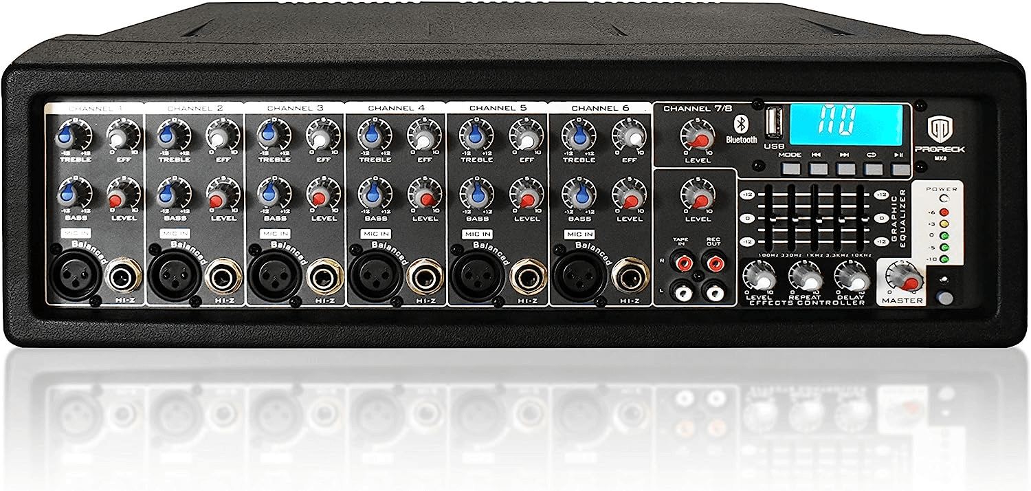 PRORECK MX8 | Audio Mixer 8 Channel | Compact audio mixer with usb/bluetooth