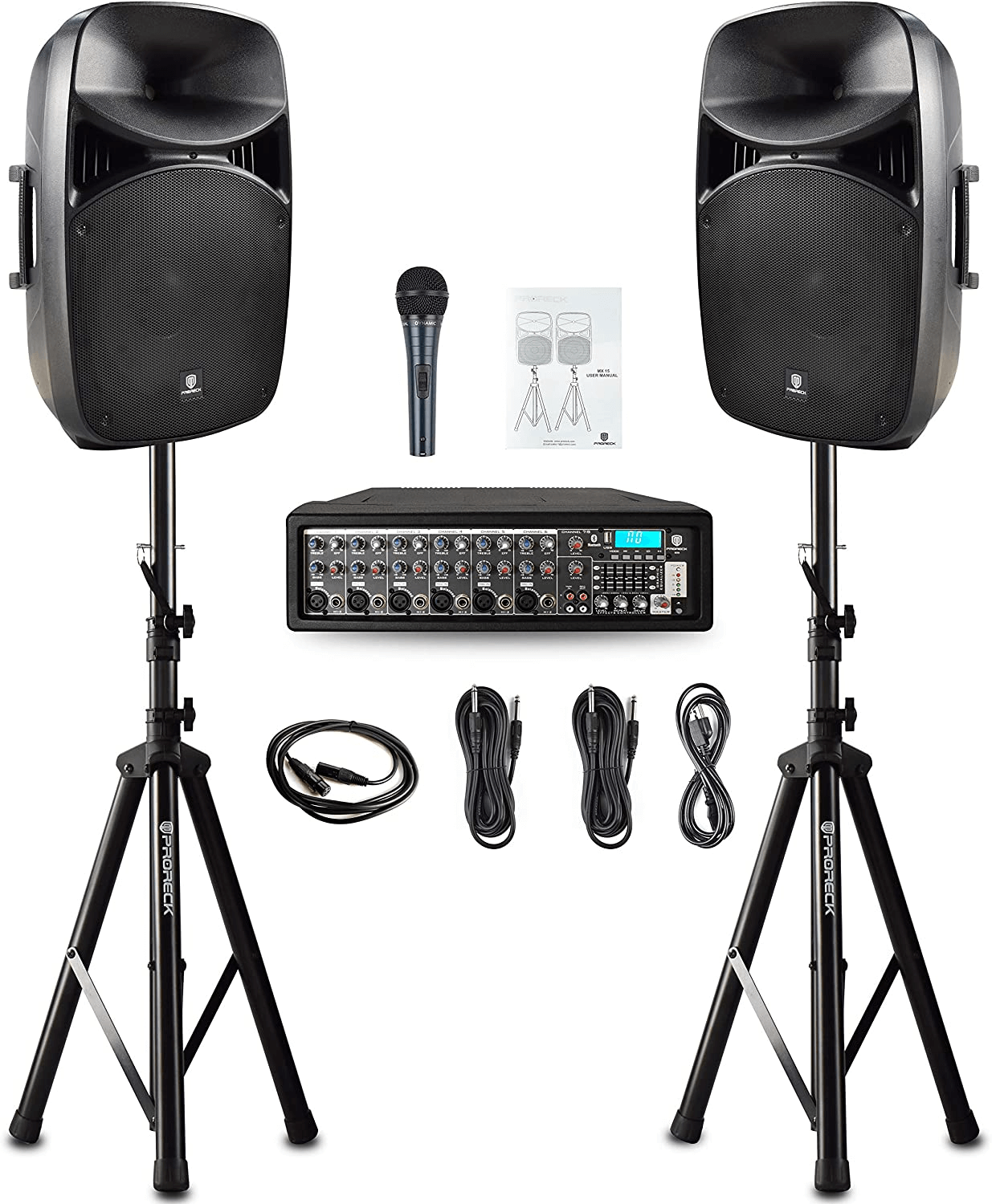 PRORECK Speaker MX15 15inch 2500W 8 Channel Bluetooth Powered PA System Mixer