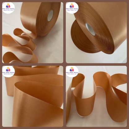 Decorative single/double side 100% Polyester camel/caramel Satin garment Washing Care Ribbon Roll For Printing