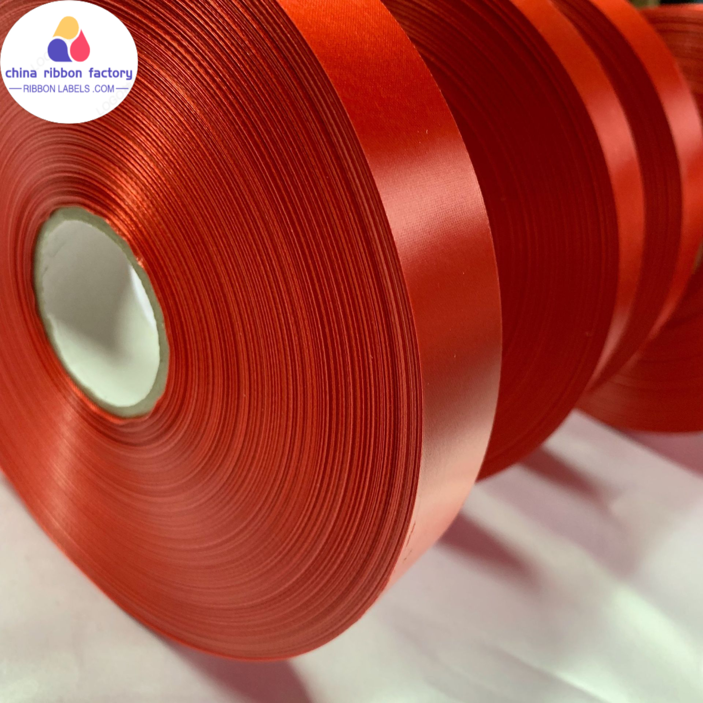 Red Polyester Satin Ribbon Tape colorful Single /Double face customized logo Ribbon for packing