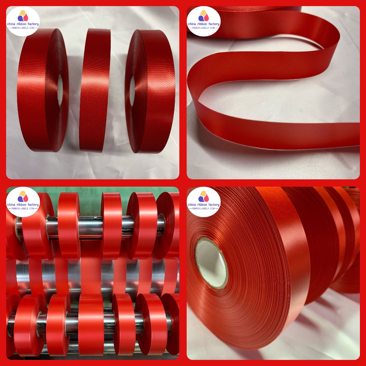 Red Polyester Satin Ribbon Tape colorful Single /Double face customized logo Ribbon for packing