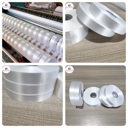 White Single/Double Sided Slit Edge Polyester Customizable Satin Ribbon