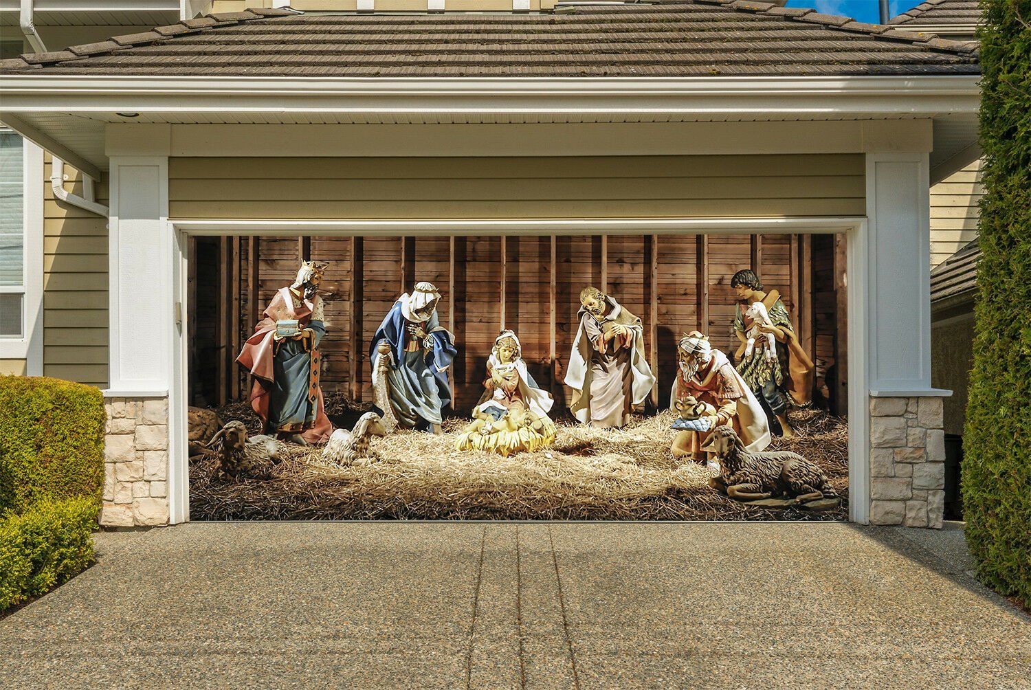 Nativity Scene Garage Door Banner, Christmas Mural for Double Garage D