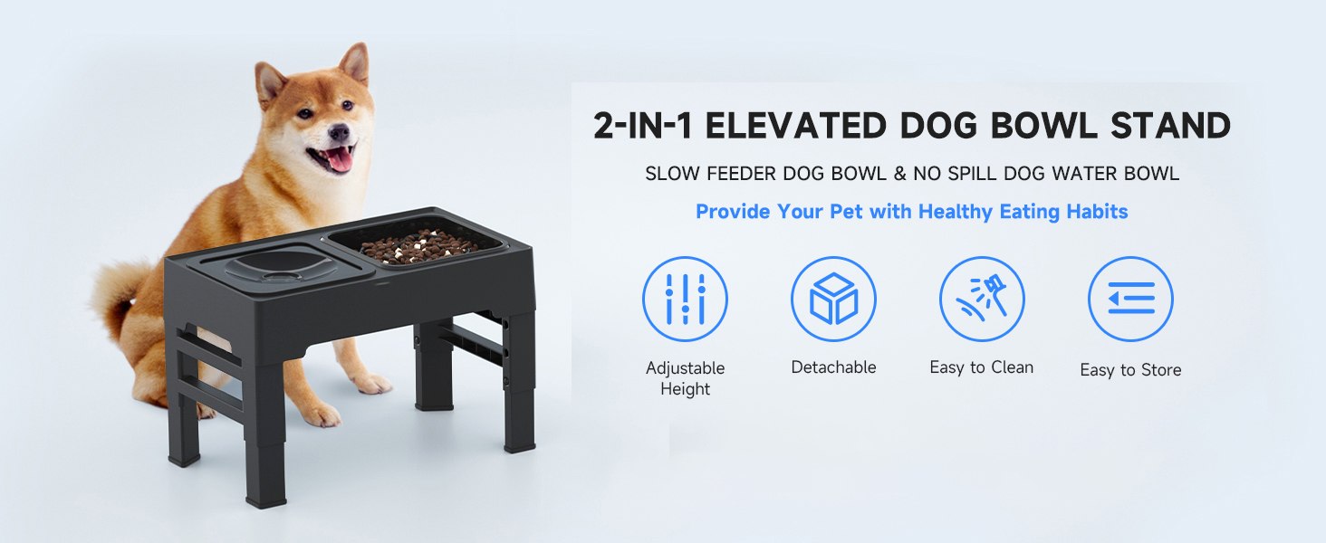 Elevated Dog Bowls, Slow Feeder Raised Dog Bowl 4 Height