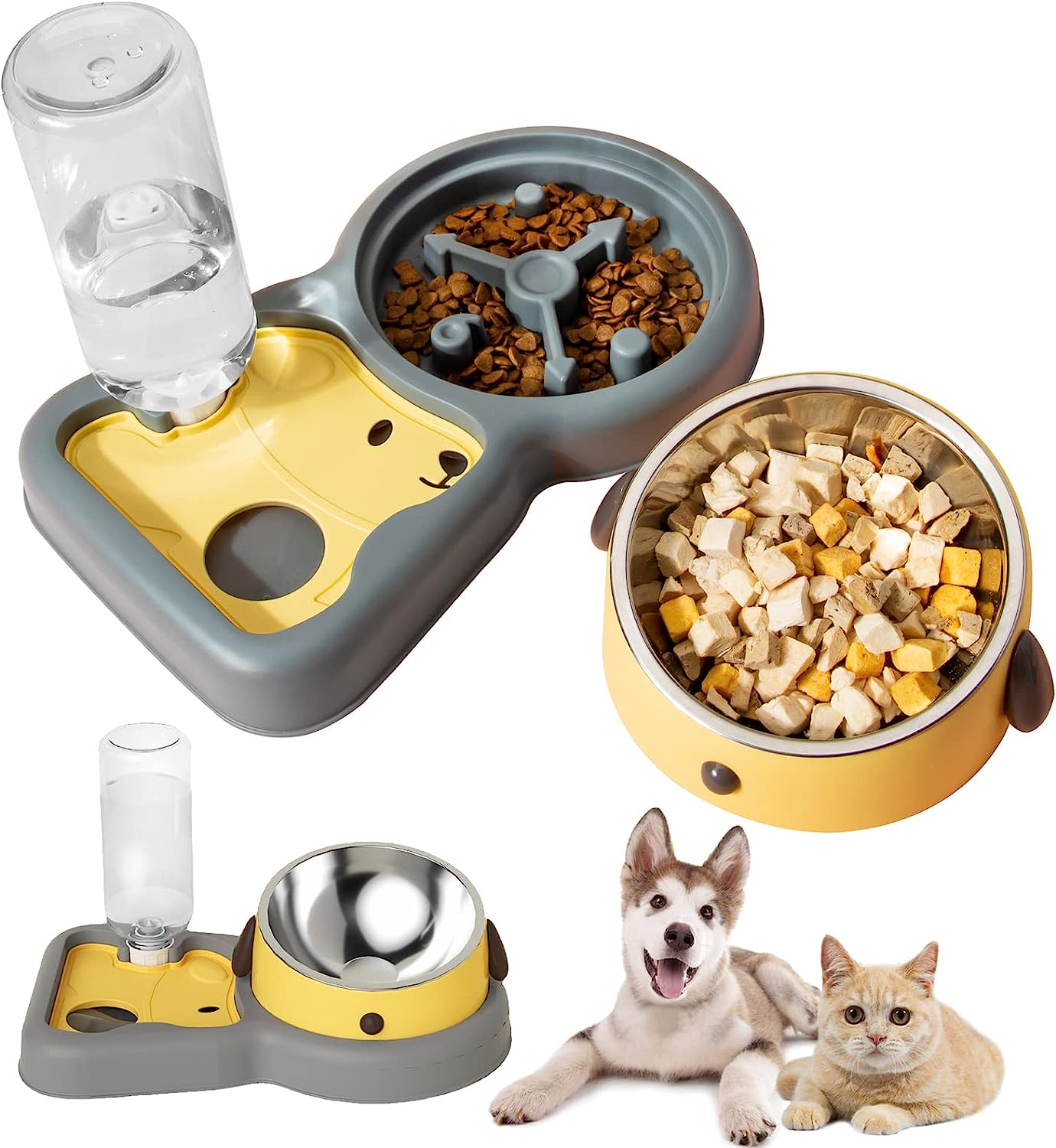 3 in 1 Cat Dog Tilted Food and Water Bowl Set