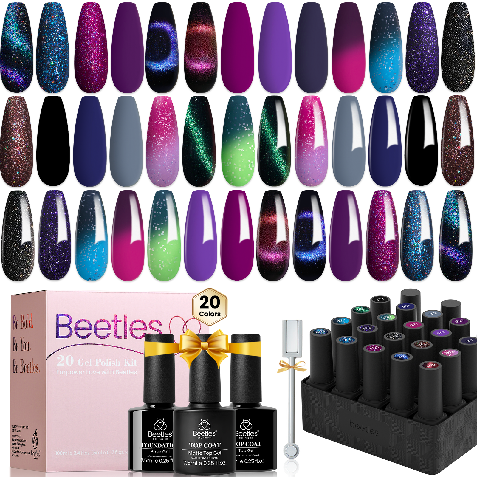 Cosmic Mirage - 20 Gel Colors Set with Top and Base Coat (5ml/Each)