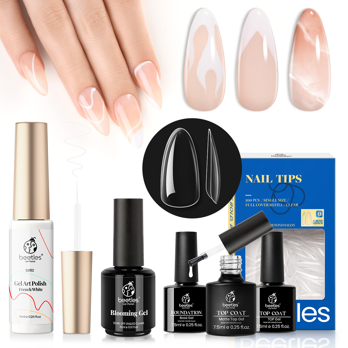 Beetles Gel Nail Tips Kit Beetles gel x Salon Quality & Affordable Softer & Resilient Premium PMMA MaterialsThinner Cuticle Contact Area Thicker Toward The Tip