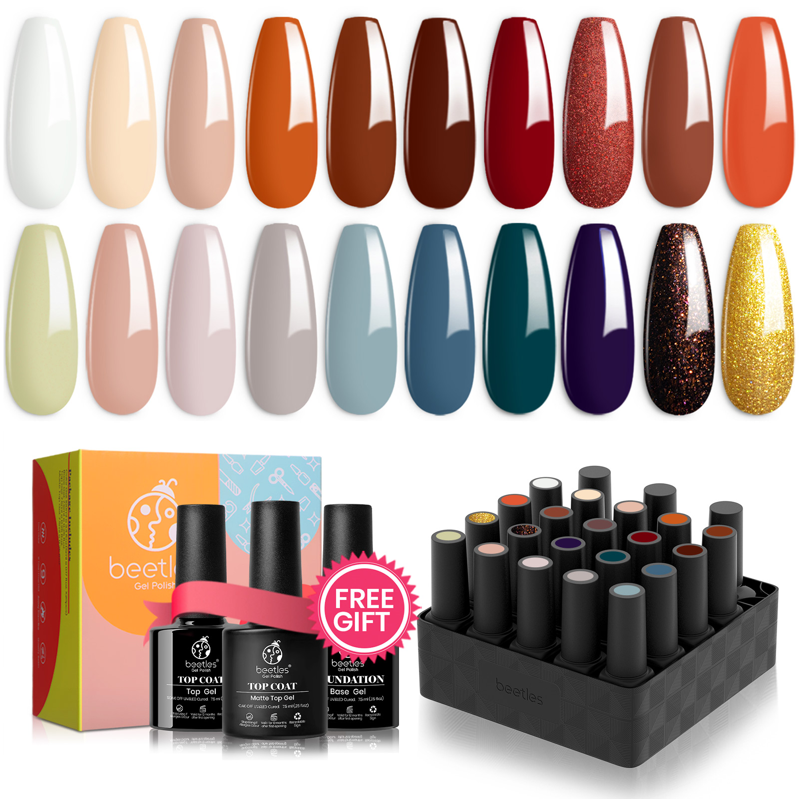 Reason and Romance - 20 Gel Colors Set with Top and Base Coat (5ml/Each)