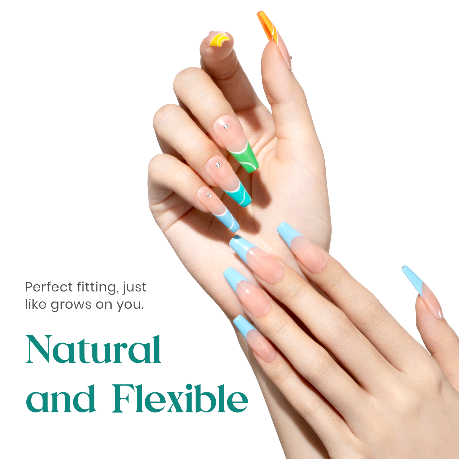 Beetles Long Coffin Fake Nail Tips 500Pcs Acrylic Press on Nails
