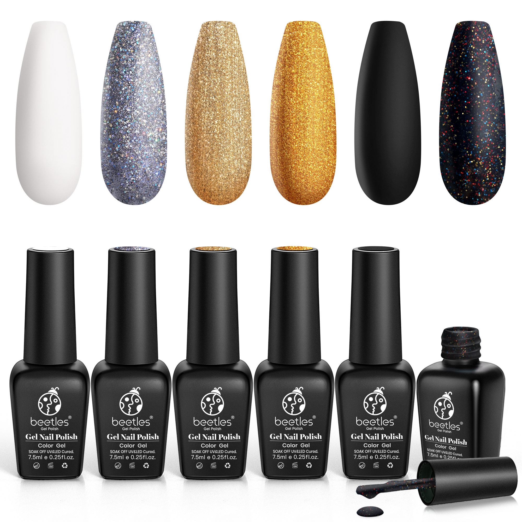 Roll over image to zoom in Beetles Black Gold Glitter Gel Nail Polish ...