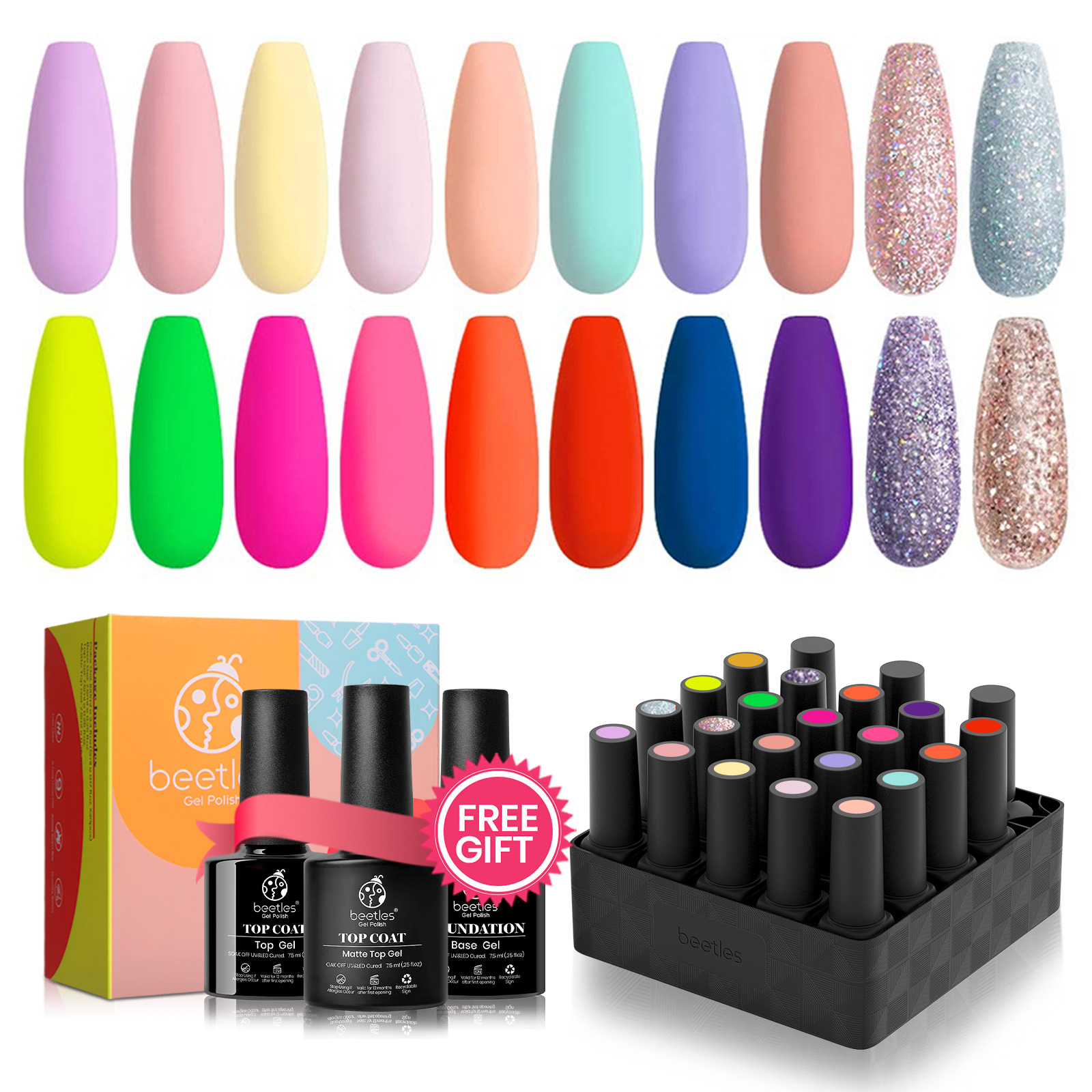 Beetles 20 Pcs Gel Nail Polish Kit, Collection Soak Off Nail Gel Polish Yellow Nail Polish Pink Glitter Gel Polish Starter Kit with Glossy & Matte Top Coat and Base Coat Beetles 20 Pcs Gel Nail Polish Kit, Collection Soak Off Nail Gel Polish Yellow Nail Polish Pink Glitter Gel Polish Starter Kit with Glossy & Matte Top Coat and Base Coat