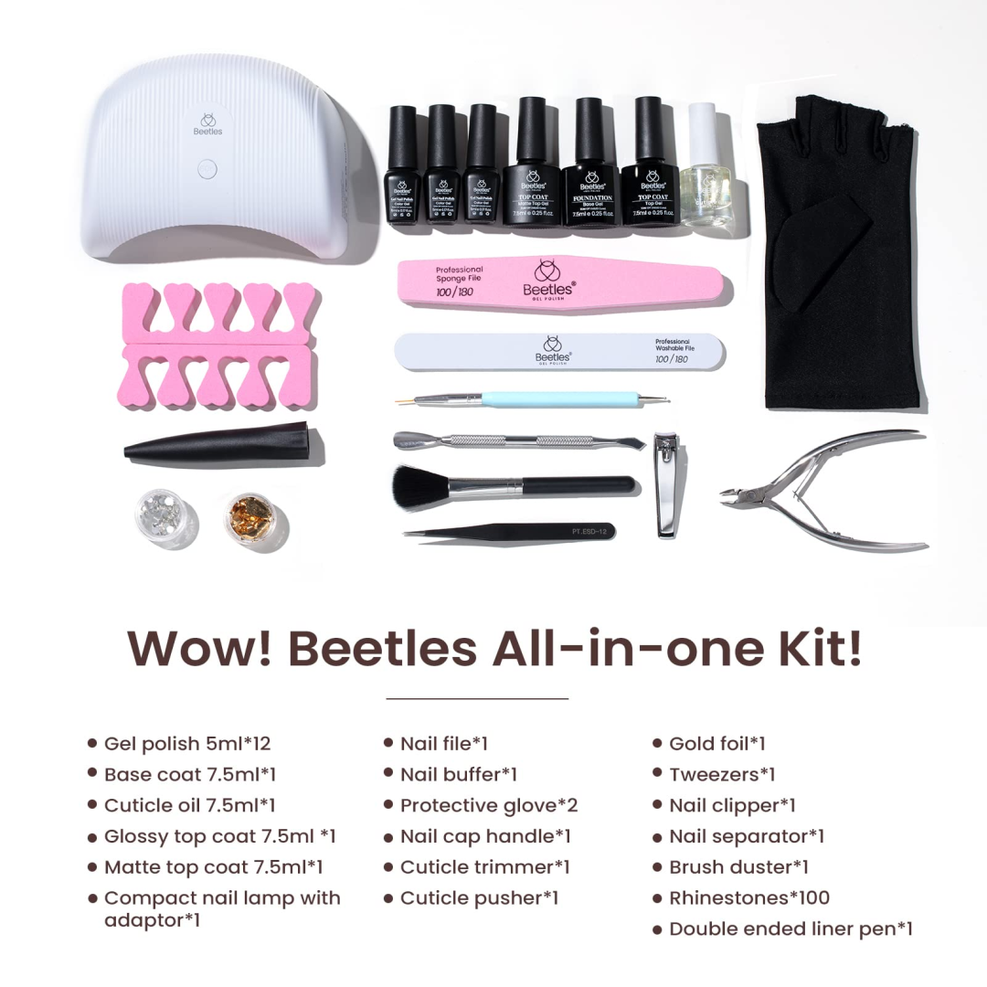 Beetles Gel Nail Polish Starter Kit with U V LED Nail Lamp Base Gel Top ...