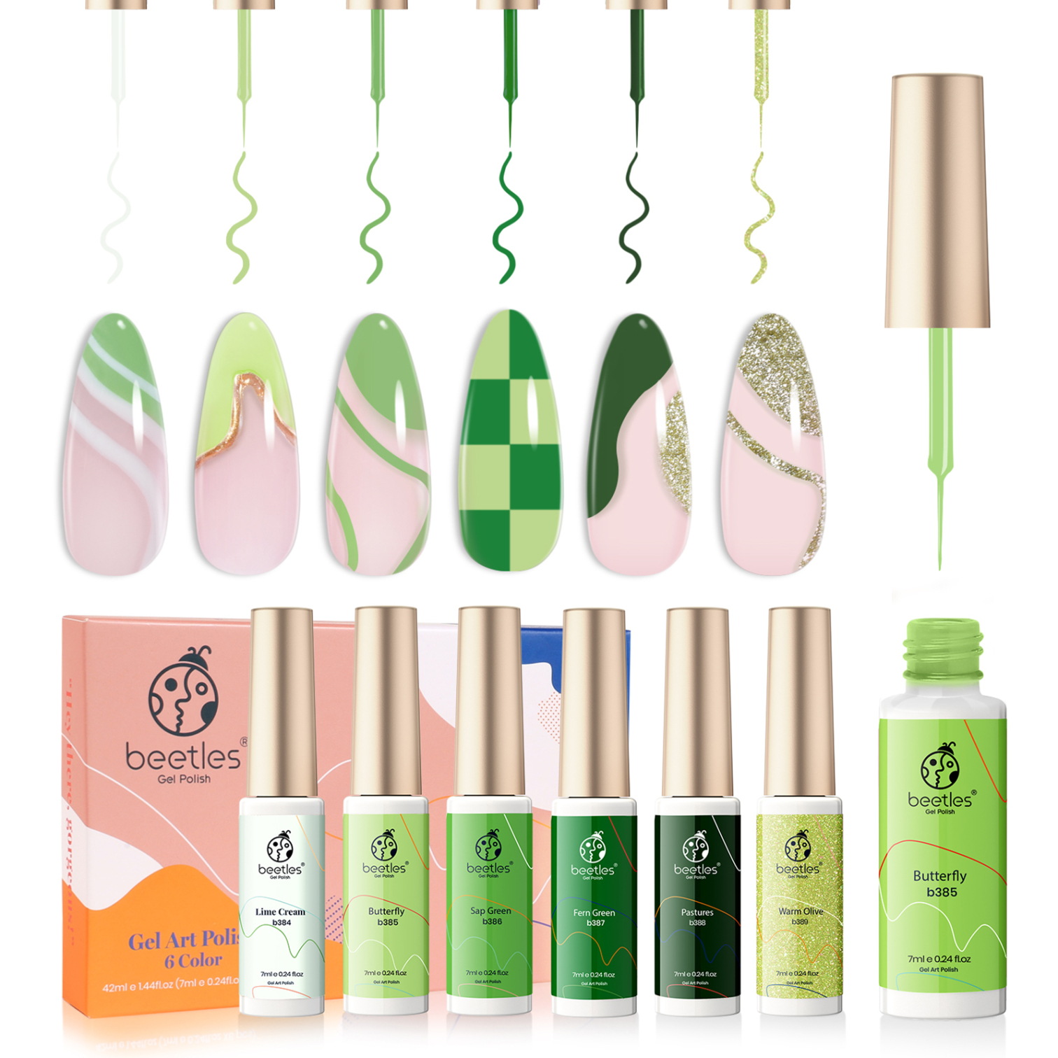 Beetles Gel Polish Nail Art Gel Liner Set6 Pcs Pink Nails Design