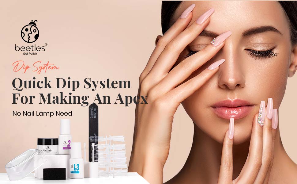 Beetles Nail Dip Powder Kit for Building An Apex, Clear Dipping Powder with 2 in 1 Base Top Coat