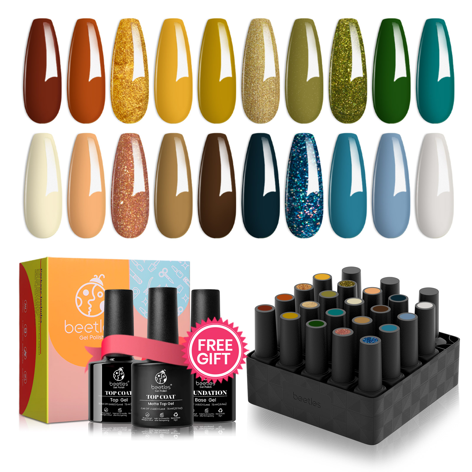 Glamping Trip - 20 Gel Colors Set with Top and Base Coat (5ml/Each)