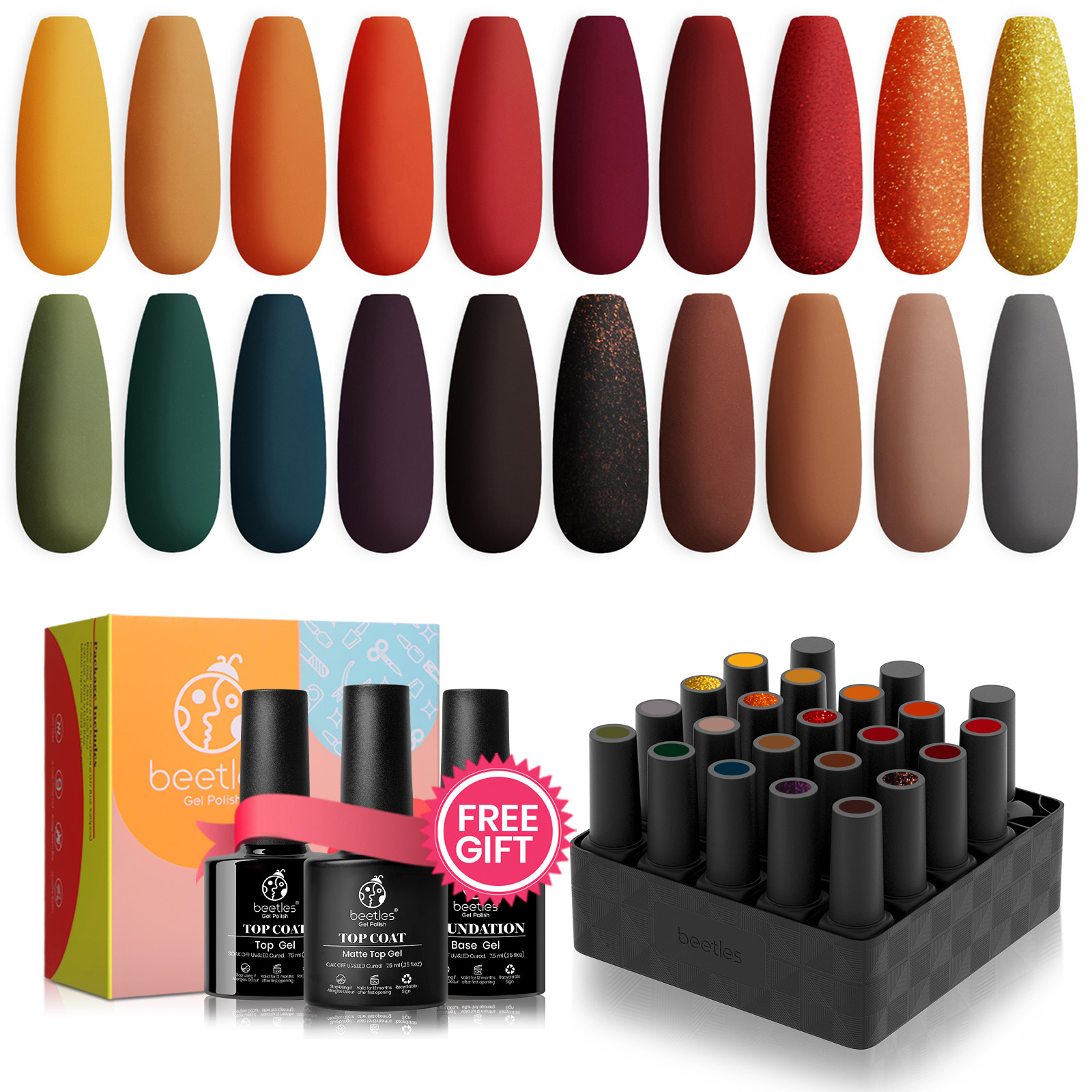 Cozy Campfire | 20Colors Set (20 Gel Colors Set with Top and Base Coat (5ml/Each))