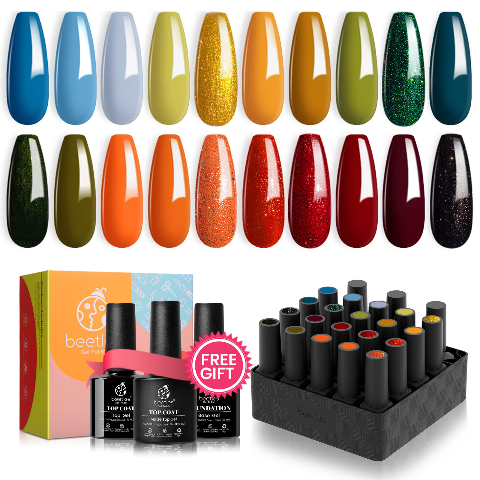 Fall Festival - 20 Gel Colors Set with Top and Base Coat (5ml/Each)