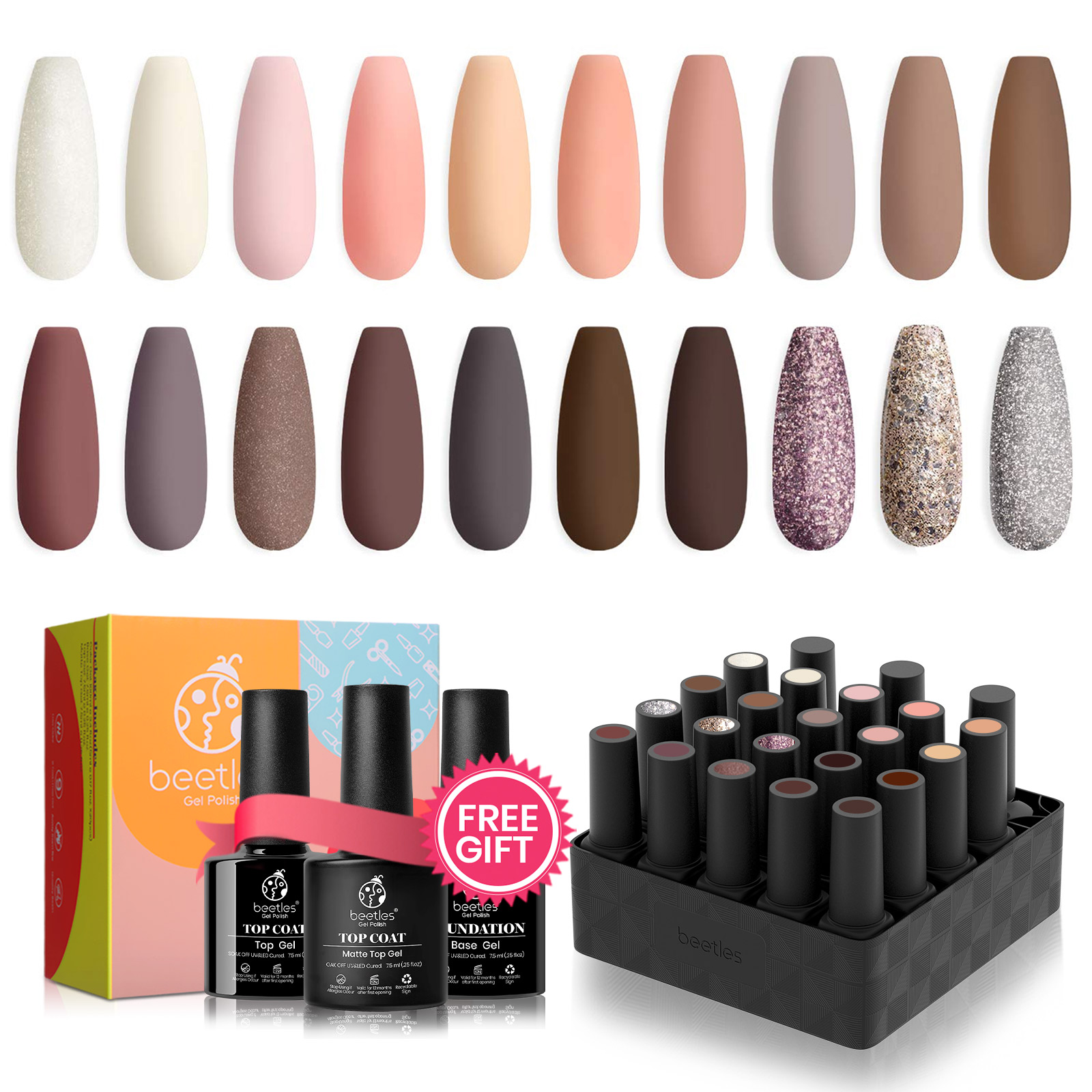 Bare Collection - 20 Gel Colors Set with Top and Base Coat (5ml/Each)