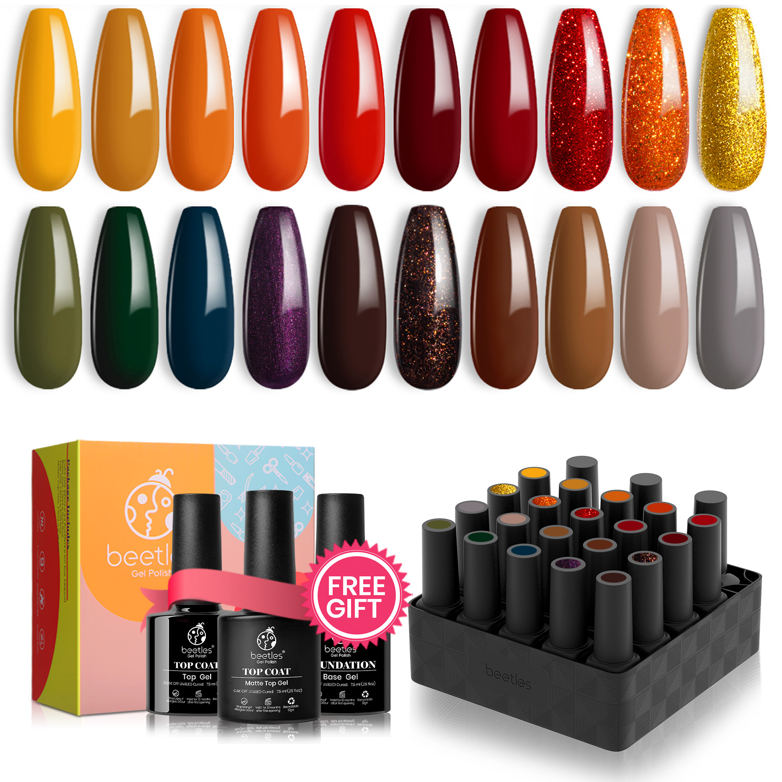 Cozy Campfire | 20Colors Set (20 Gel Colors Set with Top and Base Coat (5ml/Each))