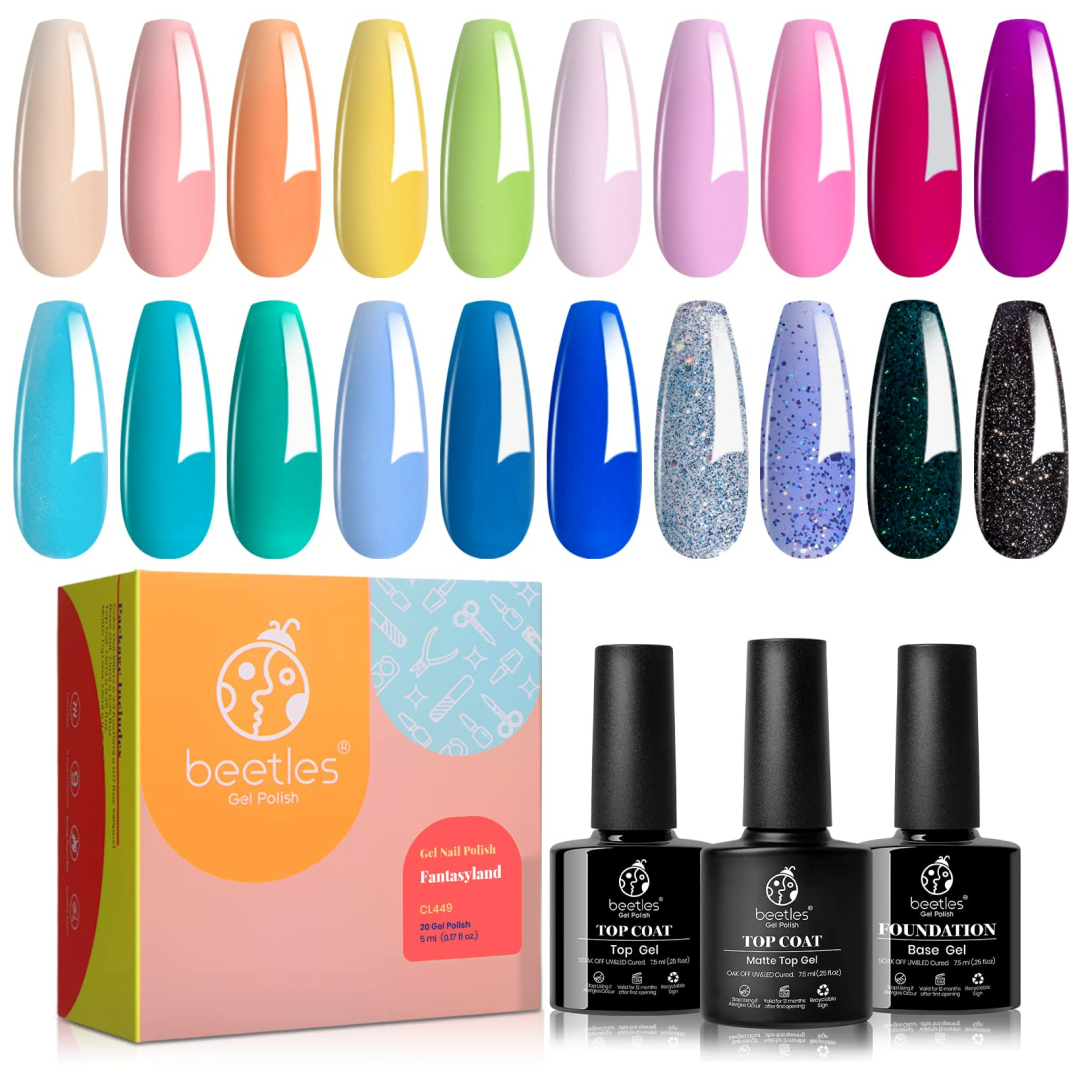 Beetles Gel Nail Polish Color，20Pcs Gel Polish Kit with Base Top Coat ...