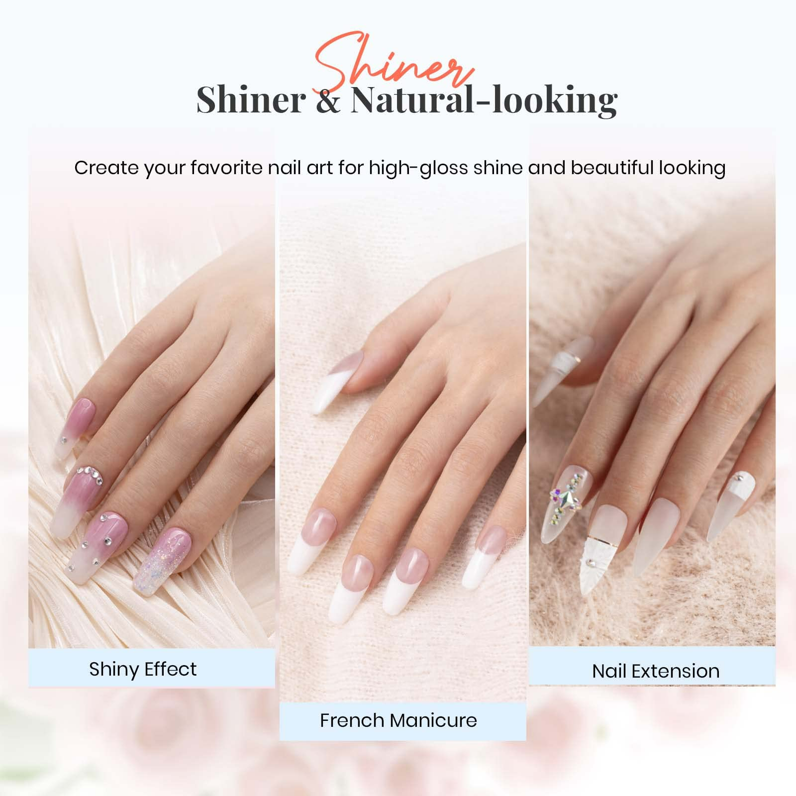 Beetles Dip Powder Kit Clear, 2in1 for Nail Extensions, Repairs, an