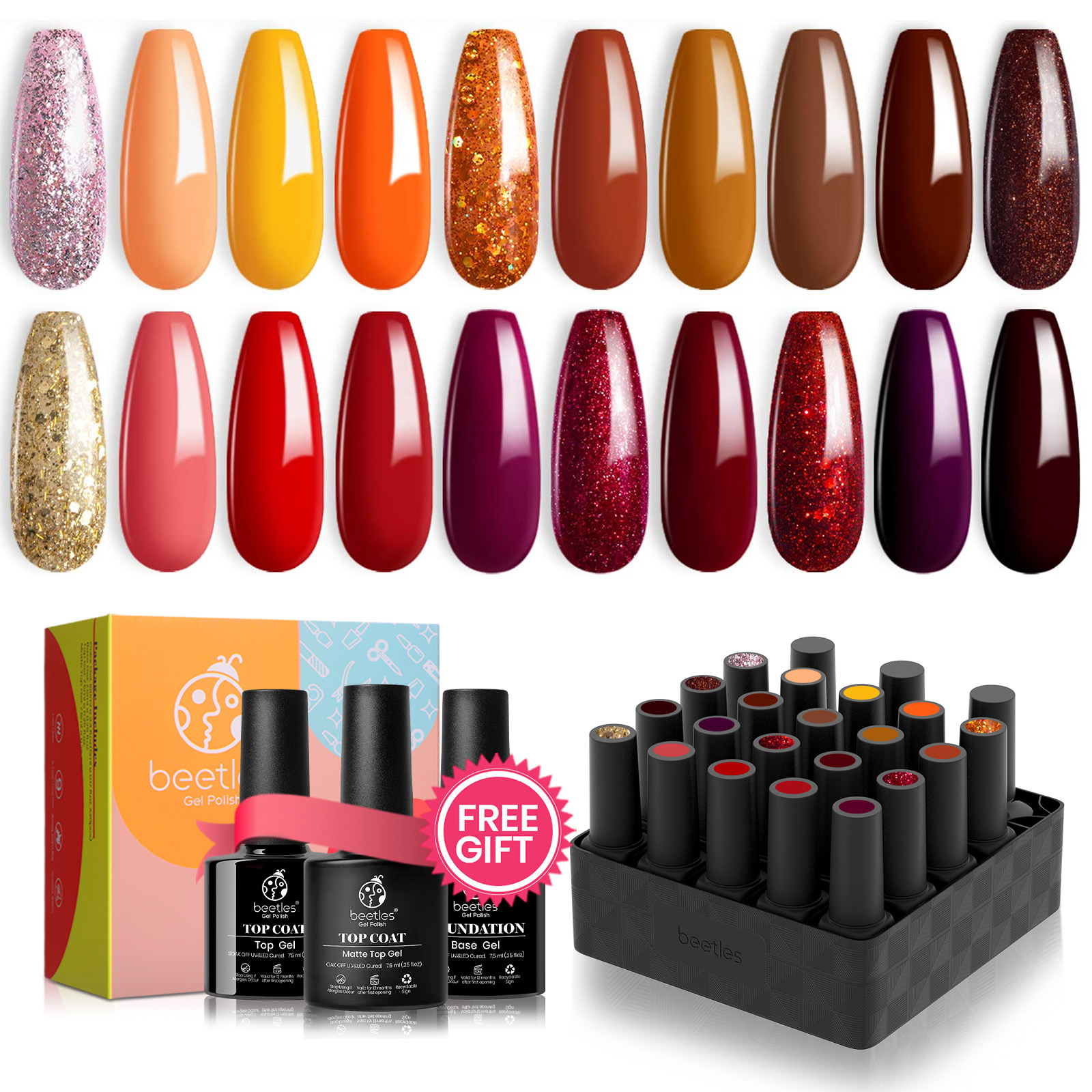 Beetles 20 Pcs Gel Nail Polish Kit, Fall Harvest Collection Soak Off