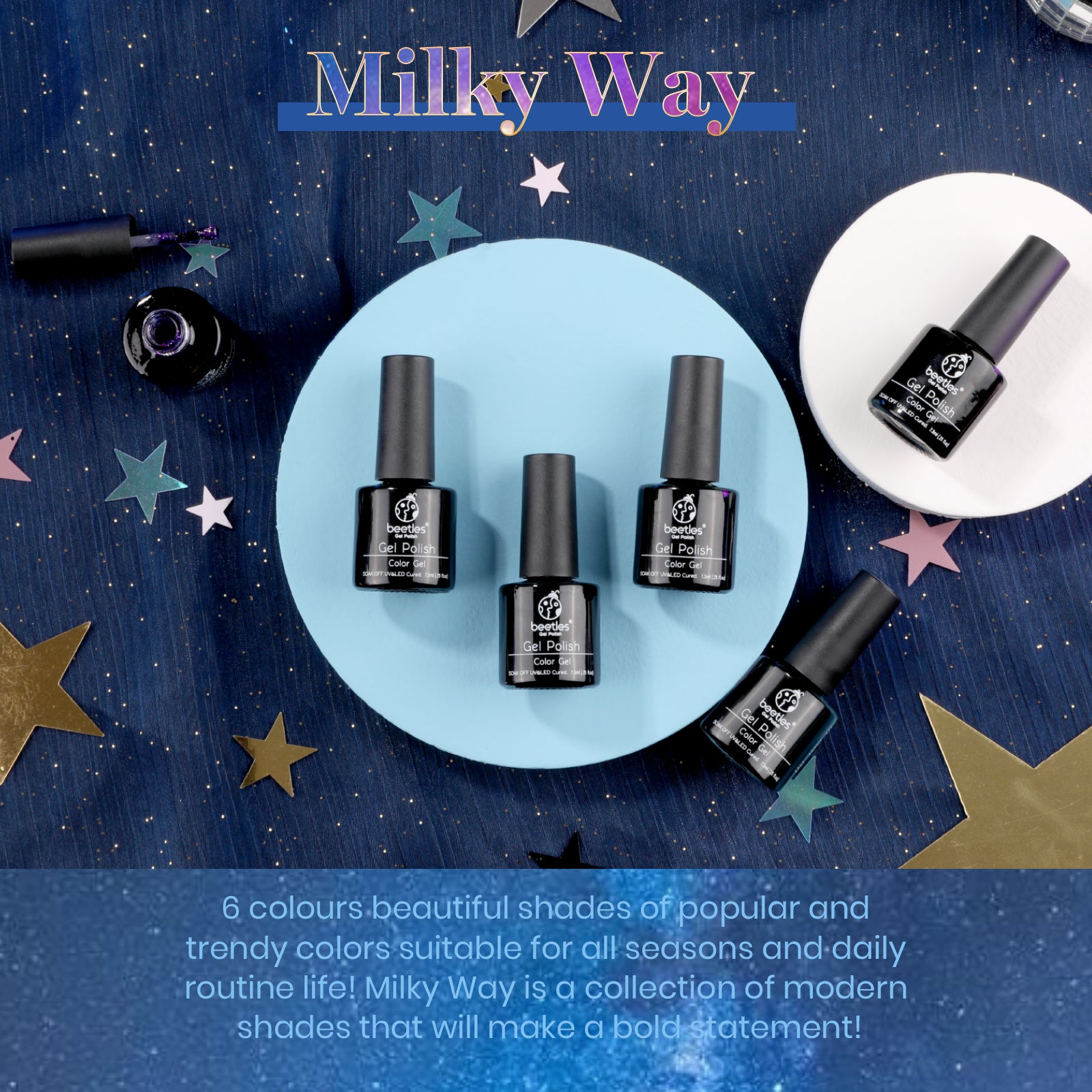 Beetles Milky Way Glitter Gel Nail Polish Set 6 Colors Collection