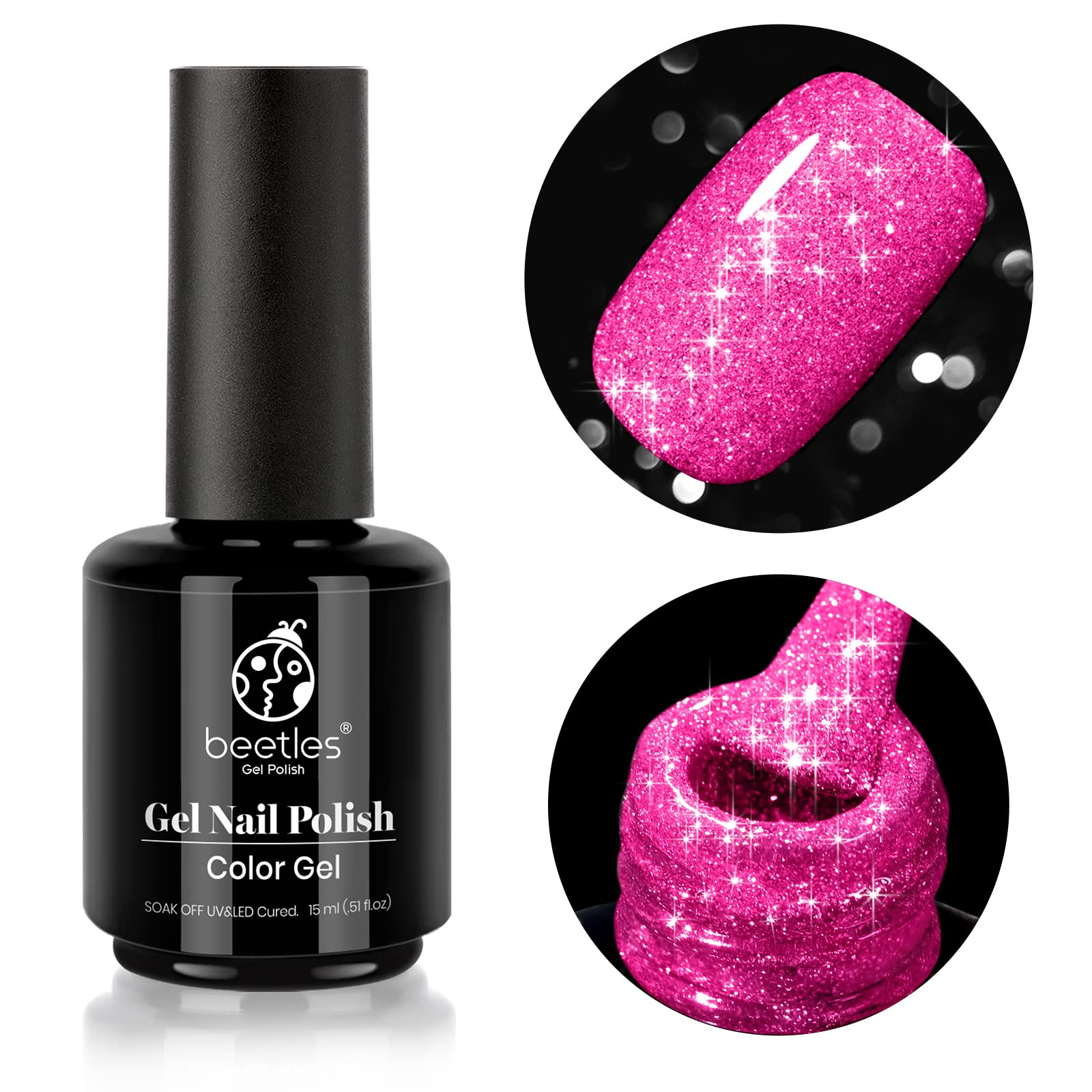 Beetles Reflective Gel Nail Polish, 1Pcs 15ML Hot Pink Glitter All Season Color Soak Off Gel Polish Nail Art Manicure Salon DIY at Home Valentine's Day Gift Beetles Reflective Gel Nail Polish, 1Pcs 15ML Hot Pink Glitter All Season Color Soak Off Gel Polish Nail Art Manicure Salon DIY at Home Valentine's Day Gift