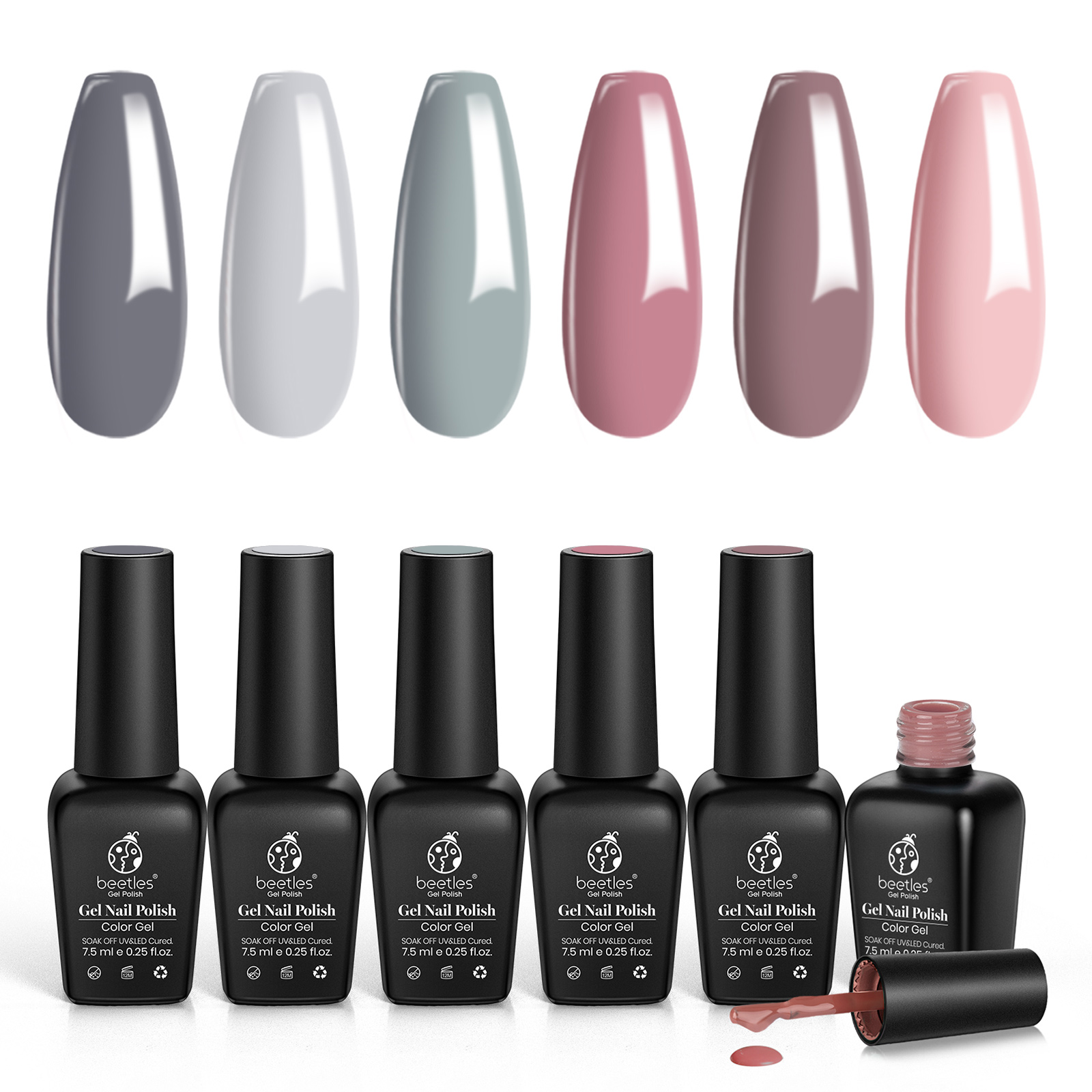 Beetles BRIDESMAID BEAUTY Classic Gel Nail Polish Set - Nude Gray Pink 6  Colors Gel Polish Kit Popular Nail Art Design Soak Off LED Lamp Nail Polish 