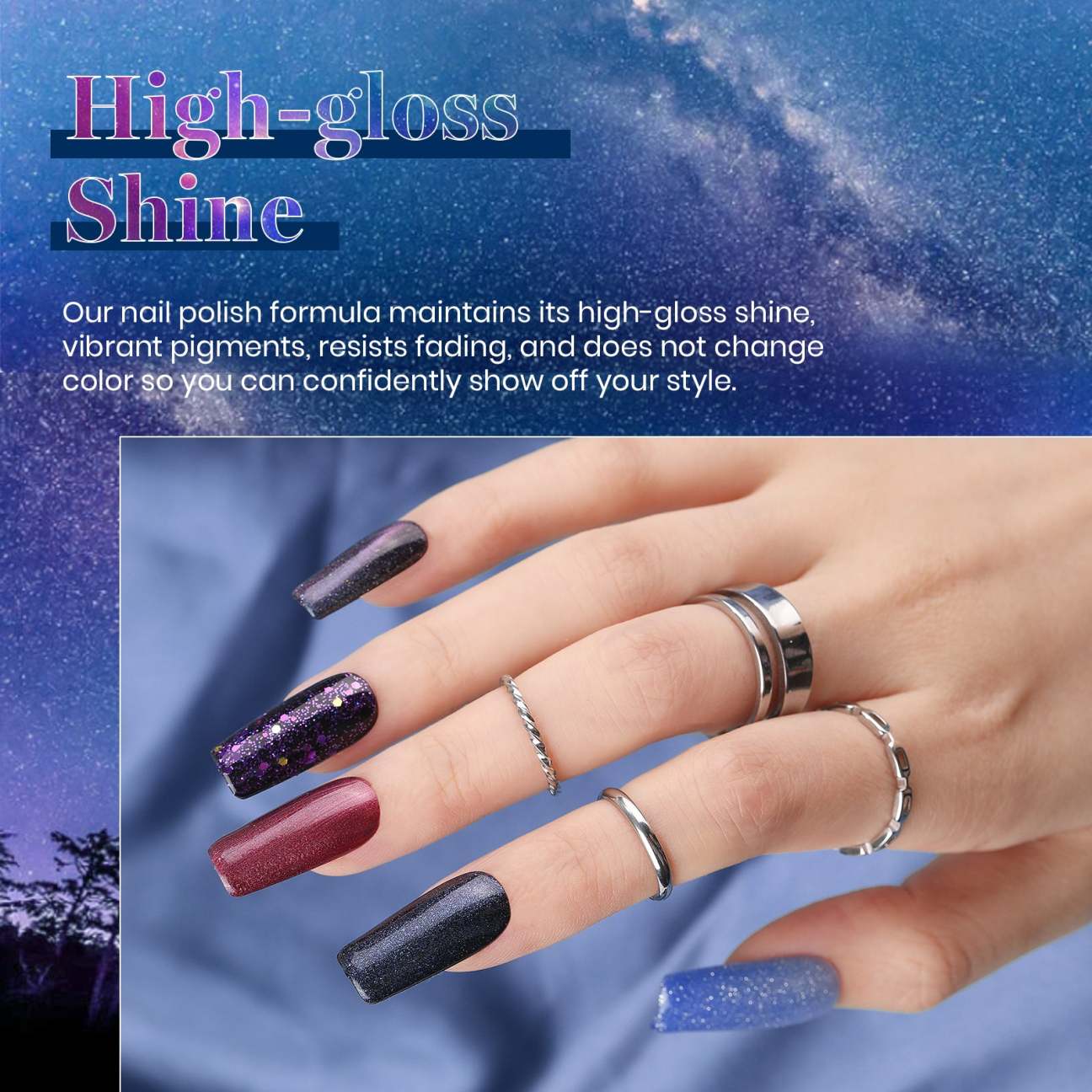 Beetles Milky Way Glitter Gel Nail Polish Set 6 Colors Collection