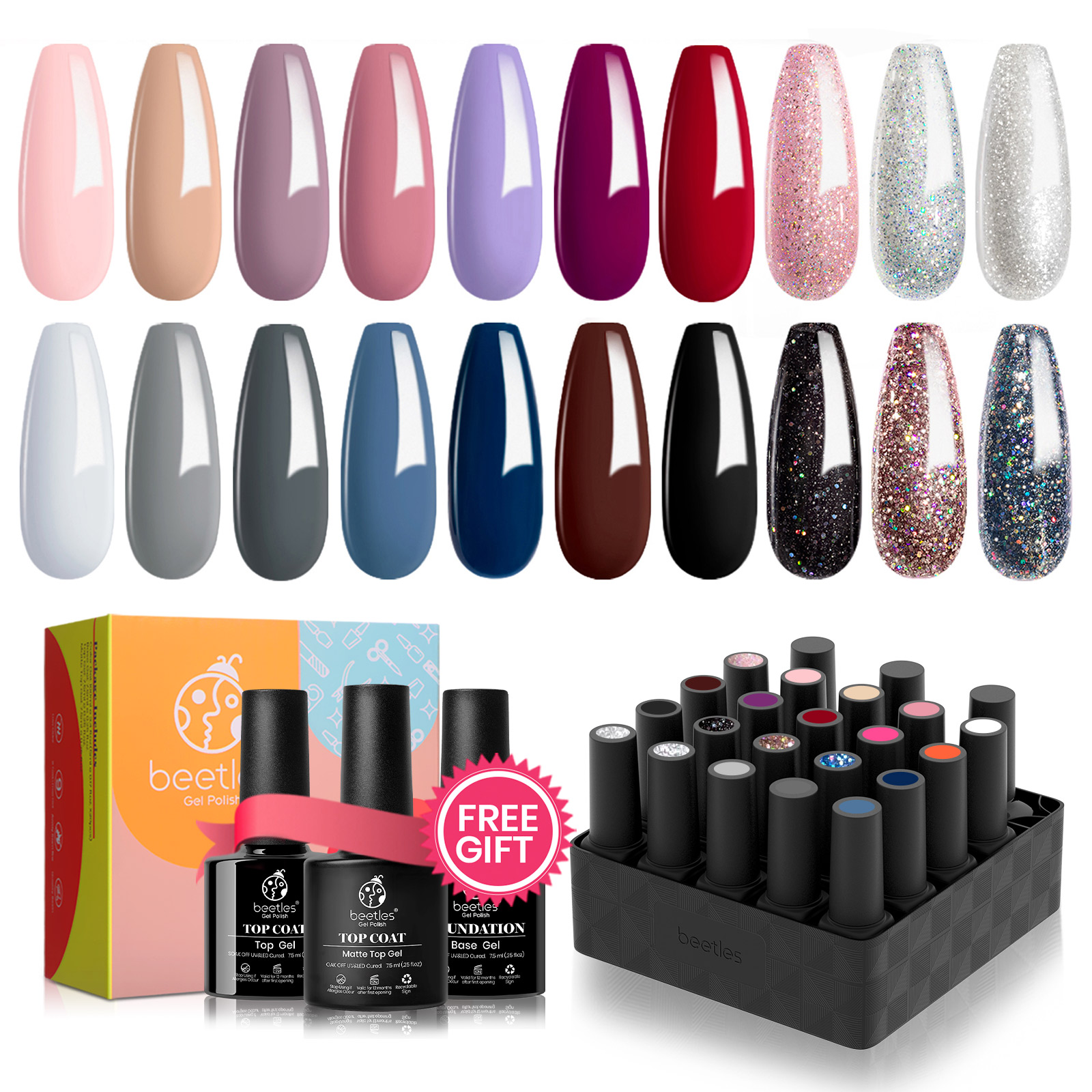 Beetles 20 Pcs Gel Nail Polish Kit, Modern Muse Collection Soak off