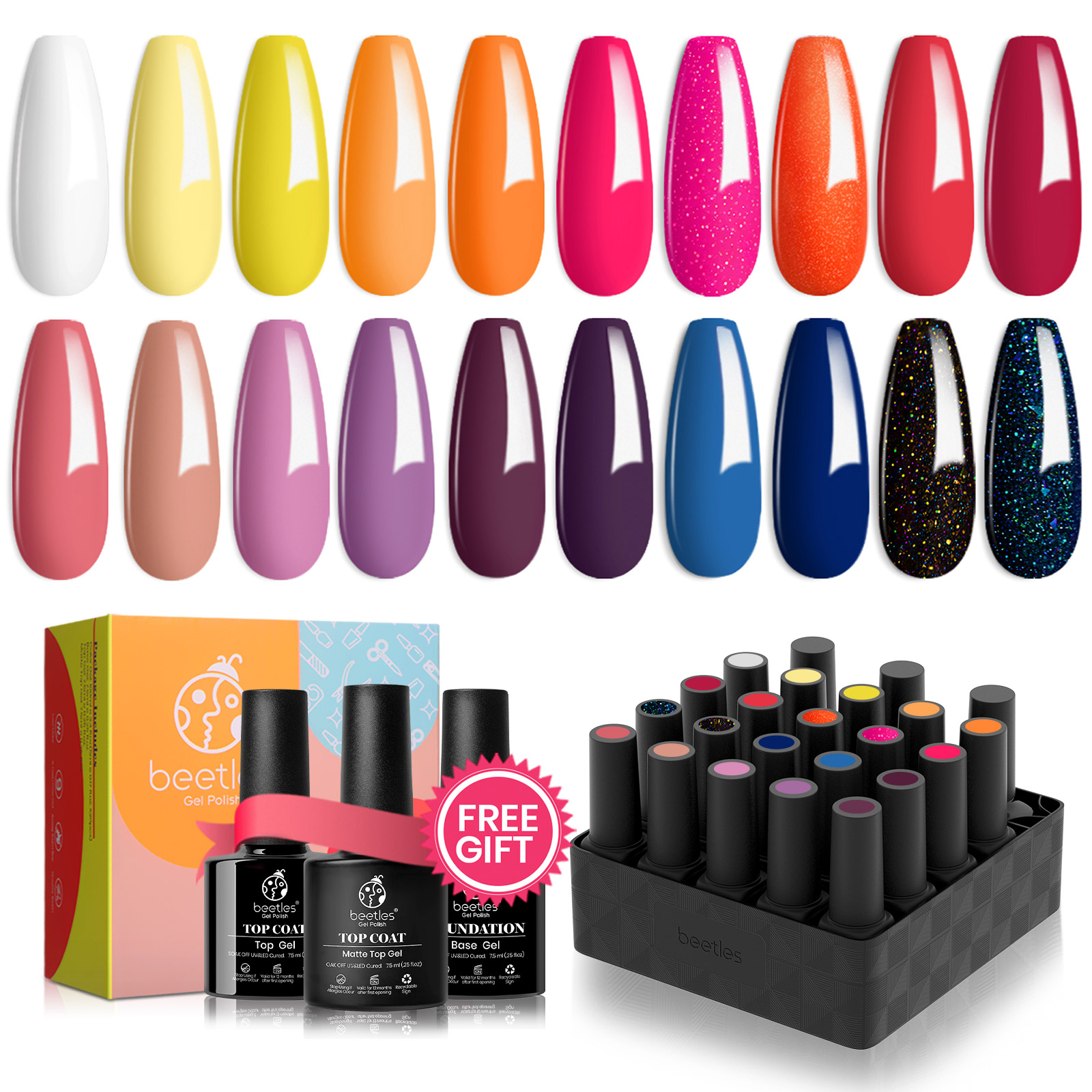 Sunset Soiree - 20 Gel Colors Set with Top and Base Coat (5ml/Each)