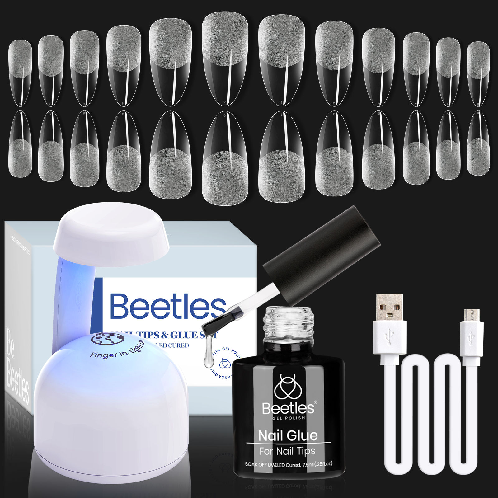 Beetles Gel Nail Kit Easy Nail Extension Set Half Matte Almond Mediu