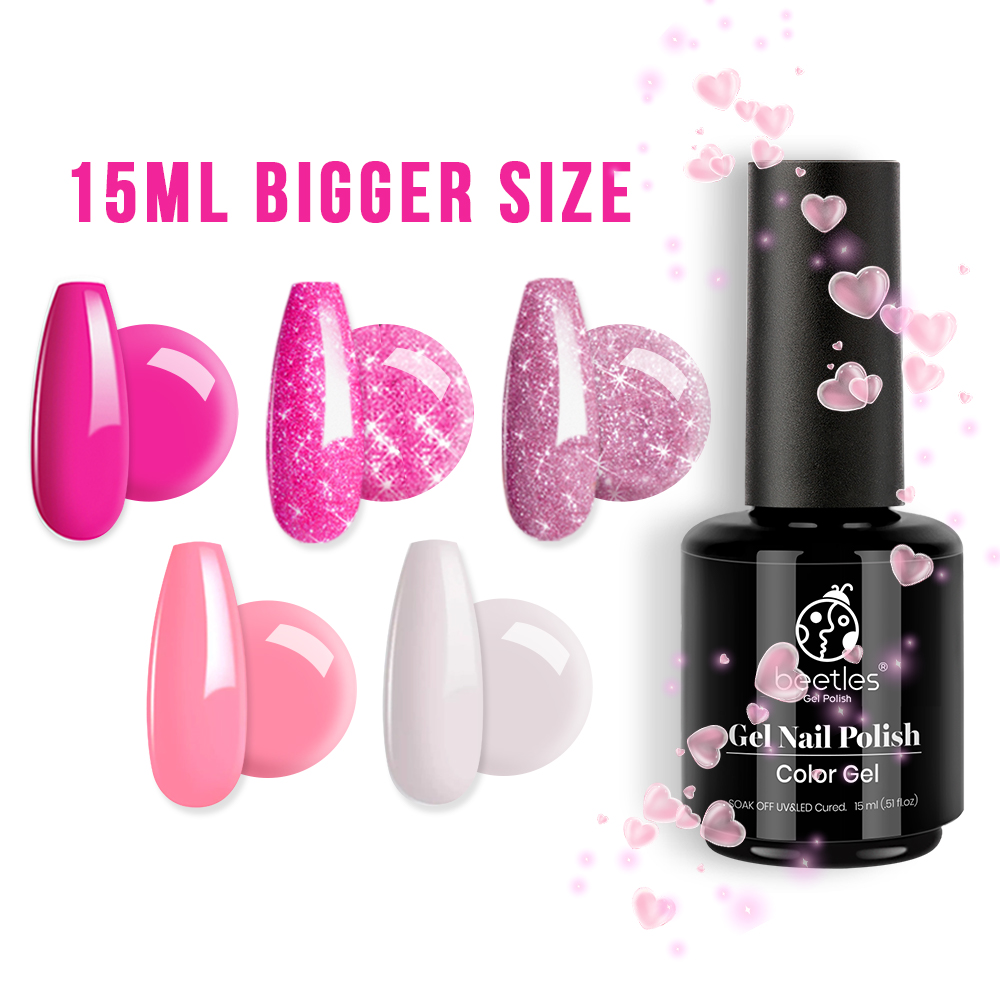 Beetles Gel Nail Polish Valentine's Day Edition Pinky Love Gel Glitters Nude Pink Red Nail Art Solid Shimmer Glitters Colors Gifts for Women