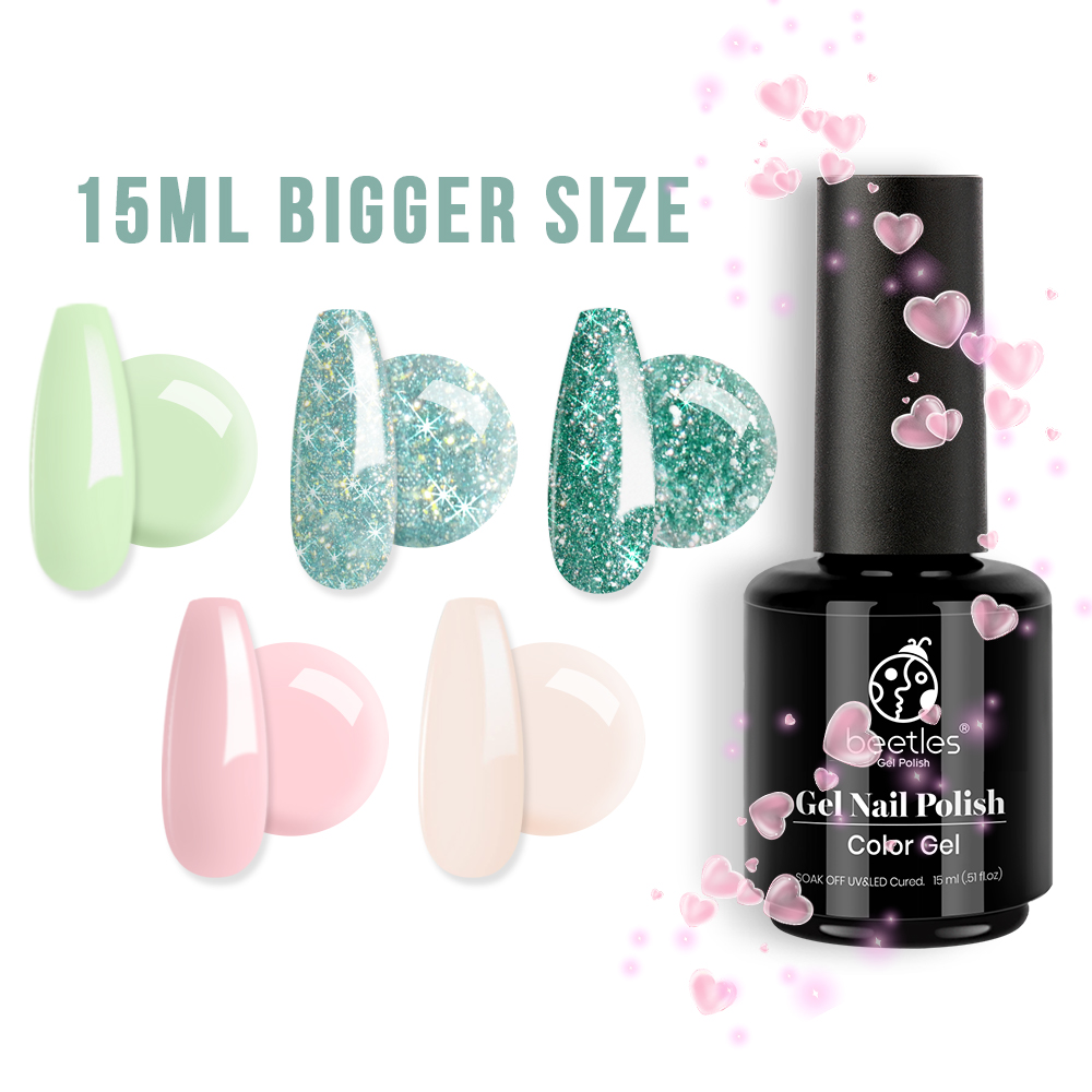 Beetles Gel Nail Polish Valentine's Day Edition Pinky Love Gel Glitters  Nude Pink Red Nail Art Solid Shimmer Glitters Colors Gifts for Women
