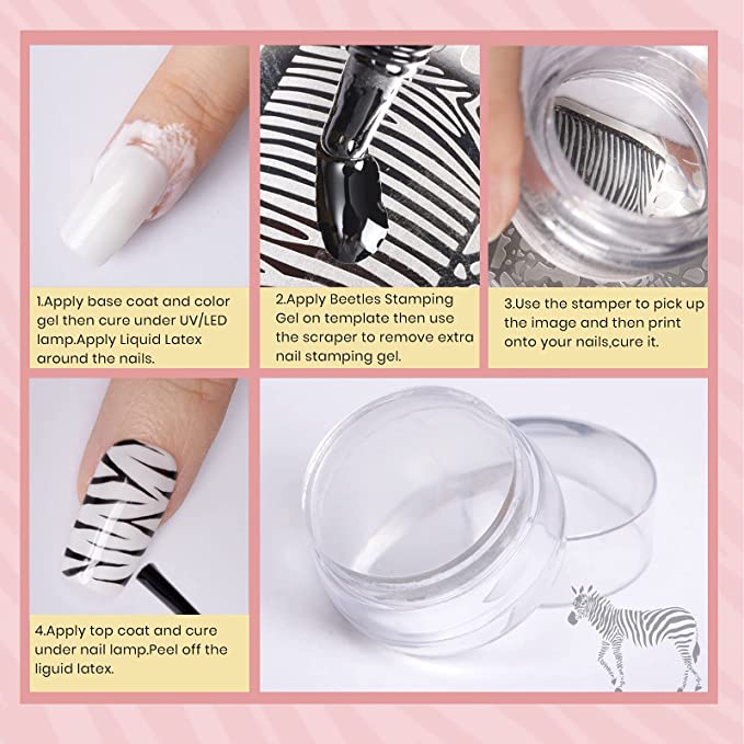 Beetles Nail Art Stamper , Clear Silicone Stamping French Tip Nail Stamp with Scraper, DIY Nail Manicure Art Stamping Tool, Size: WMNS01-S01