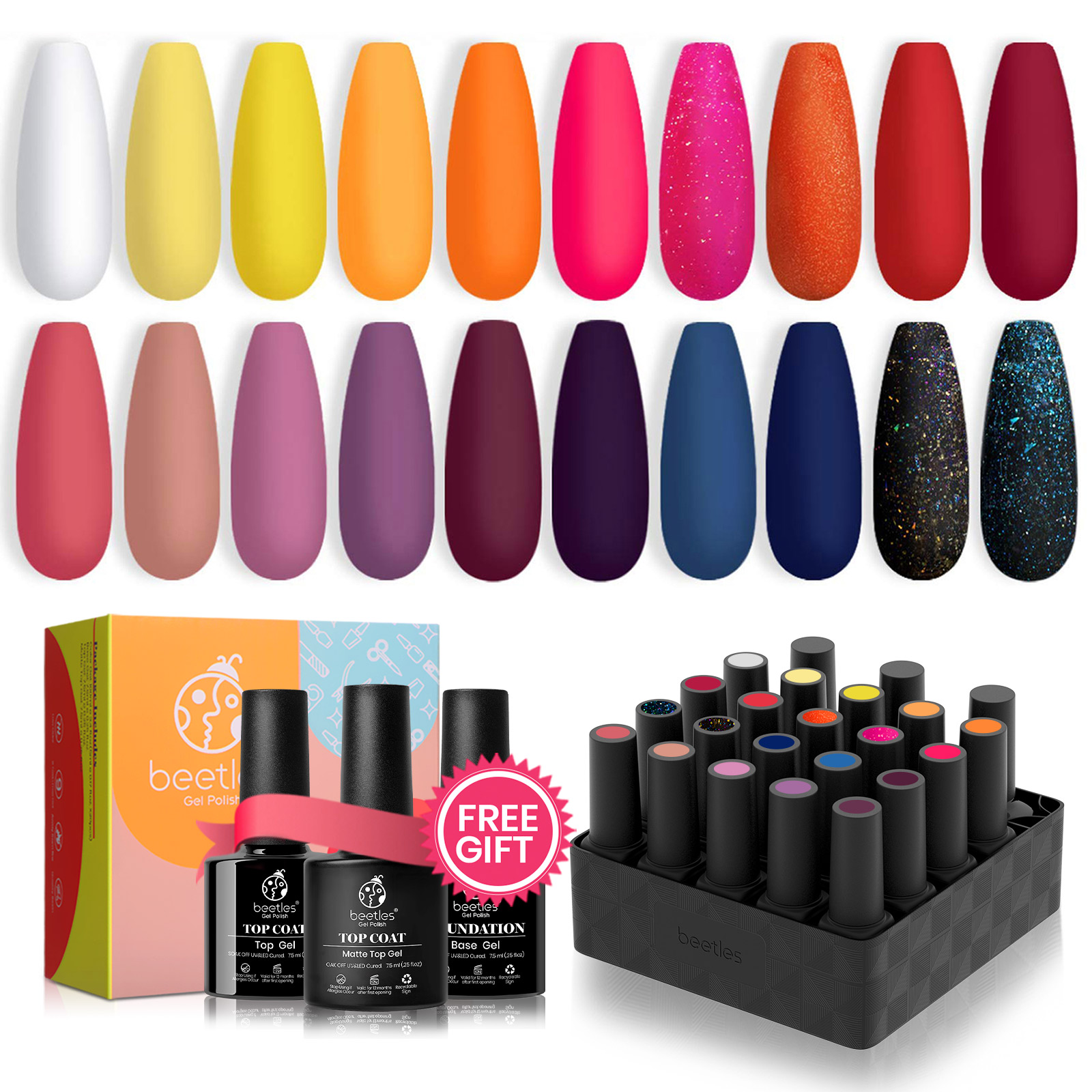 Sunset Soiree - 20 Gel Colors Set with Top and Base Coat (5ml/Each)