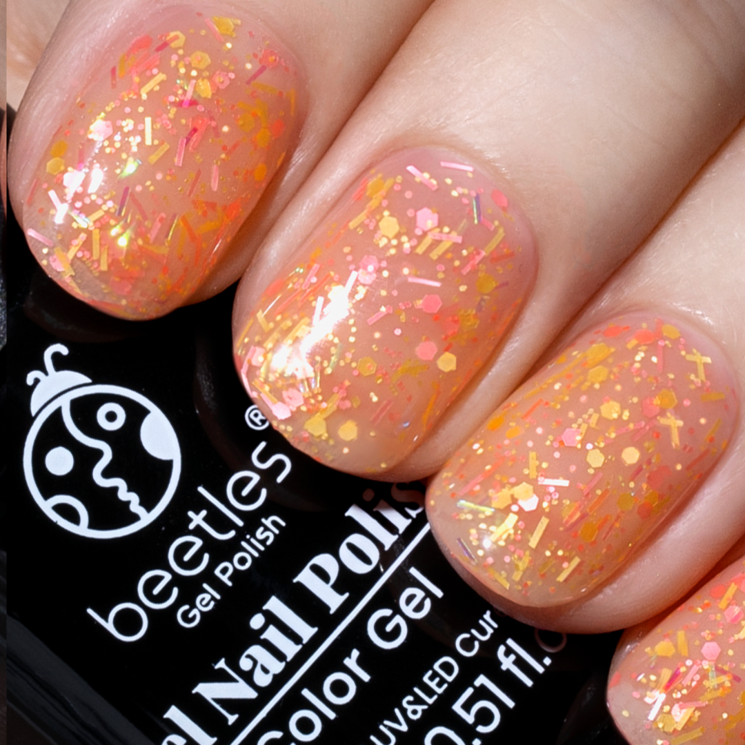 Jelly Gel Nail Polish Set Clear Glitter Orange Confetti Gel Nail Polish Kit with Irridescent